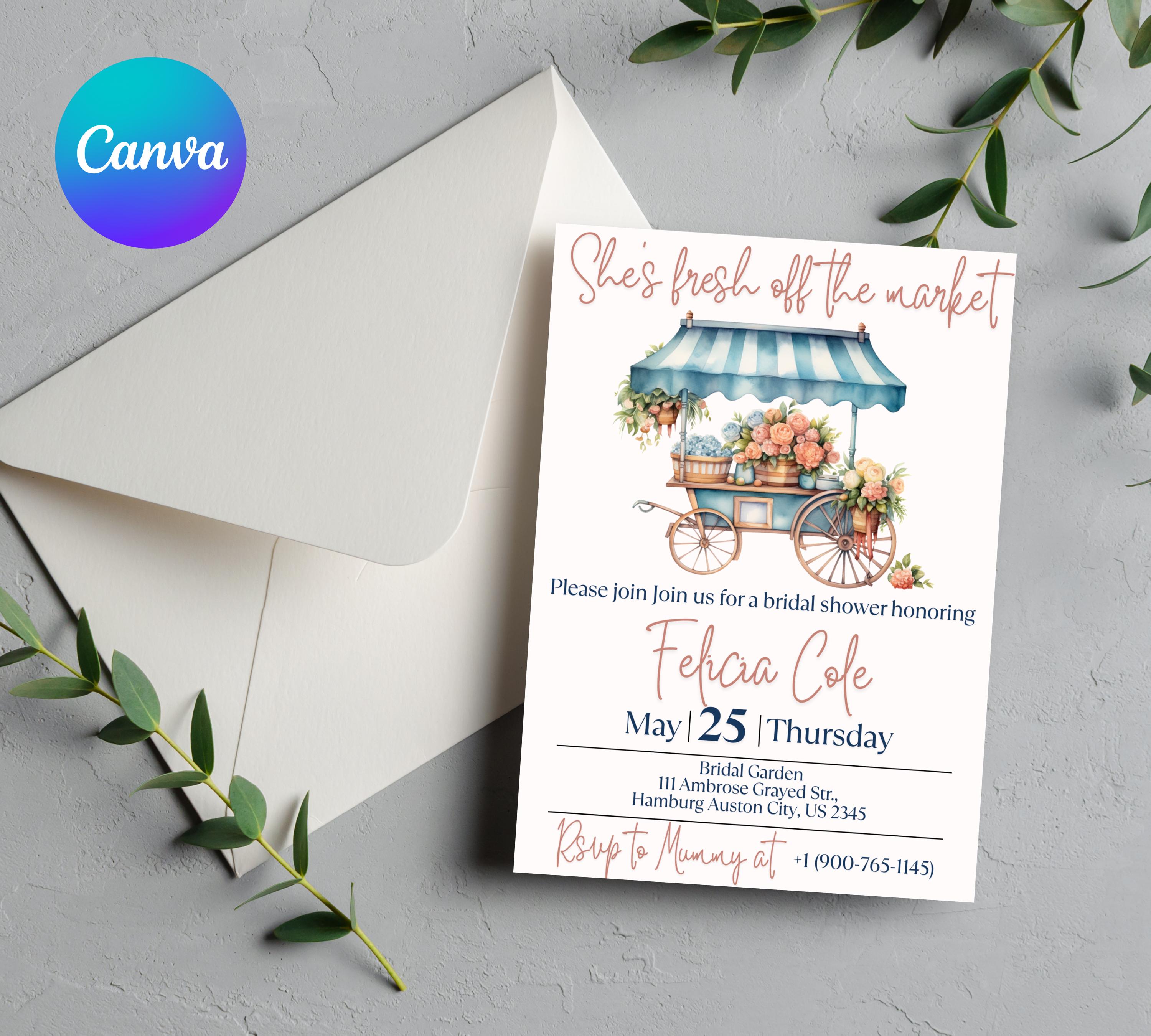 Editable Fresh off the Market Bridal Shower invitation Template, Editable Farmer's Market Invitation, Farmer's Market Invite, Gingham