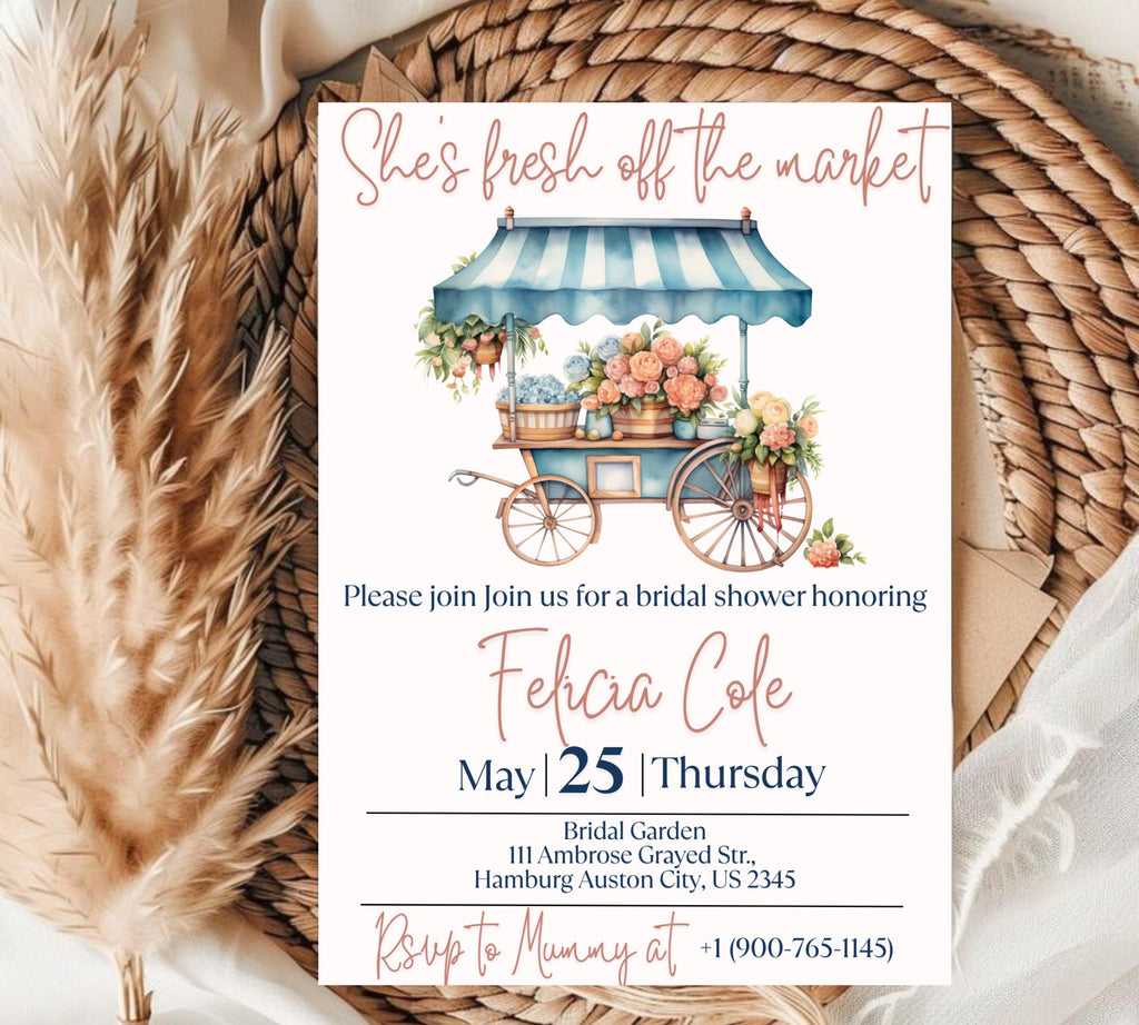 Editable Fresh off the Market Bridal Shower invitation Template, Editable Farmer's Market Invitation, Farmer's Market Invite, Gingham