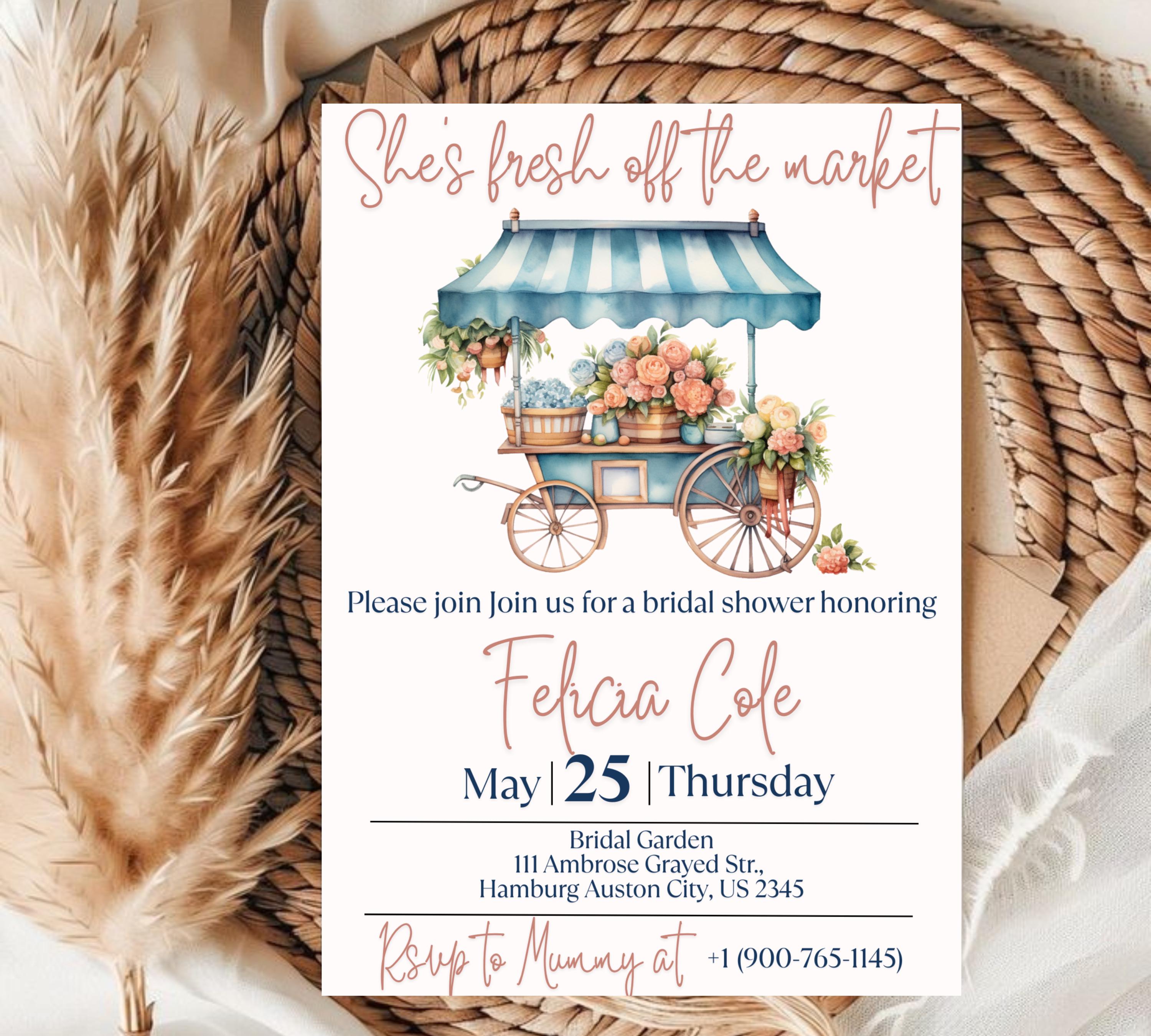 Editable Fresh off the Market Bridal Shower invitation Template, Editable Farmer's Market Invitation, Farmer's Market Invite, Gingham