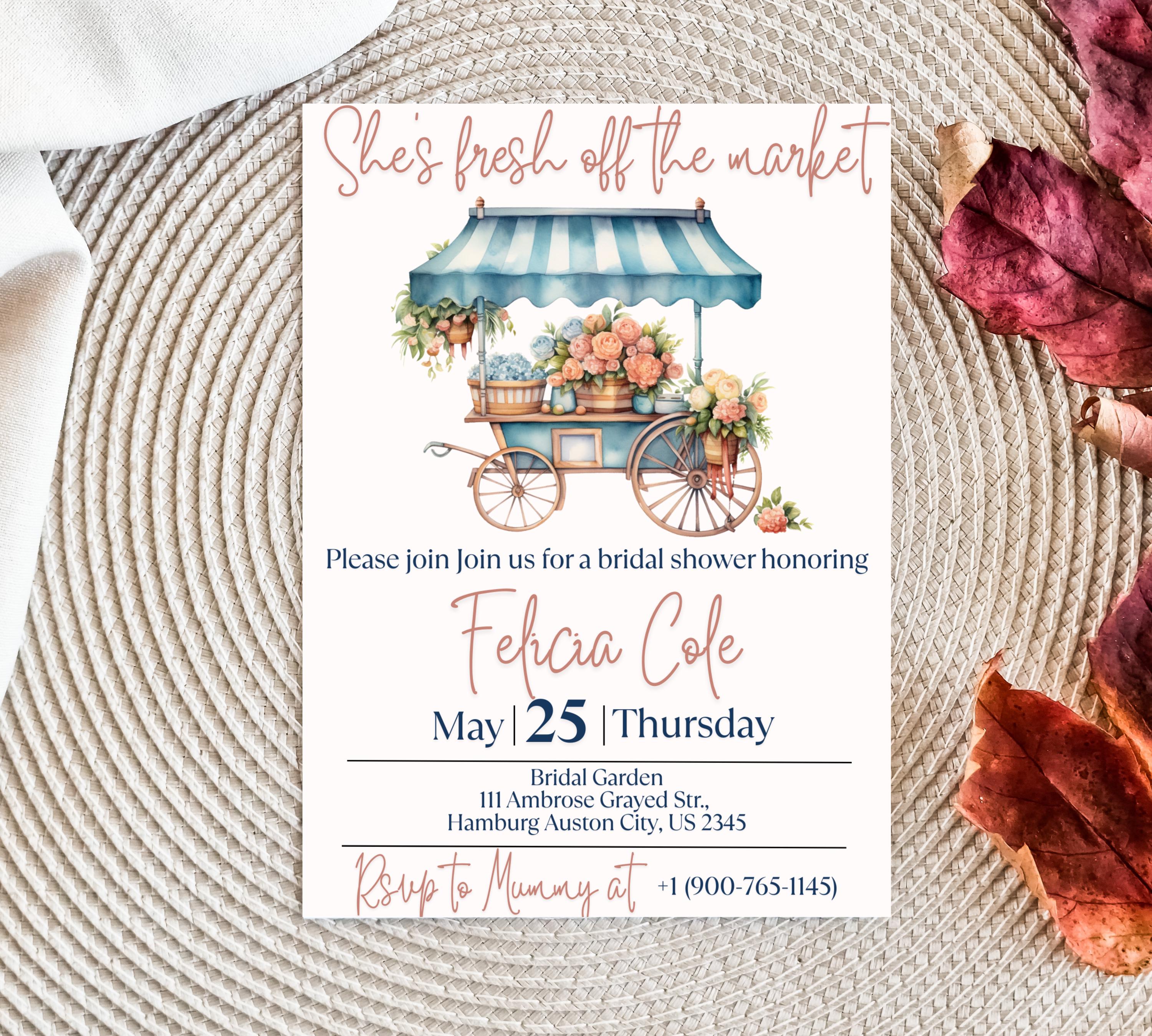 Editable Fresh off the Market Bridal Shower invitation Template, Editable Farmer's Market Invitation, Farmer's Market Invite, Gingham