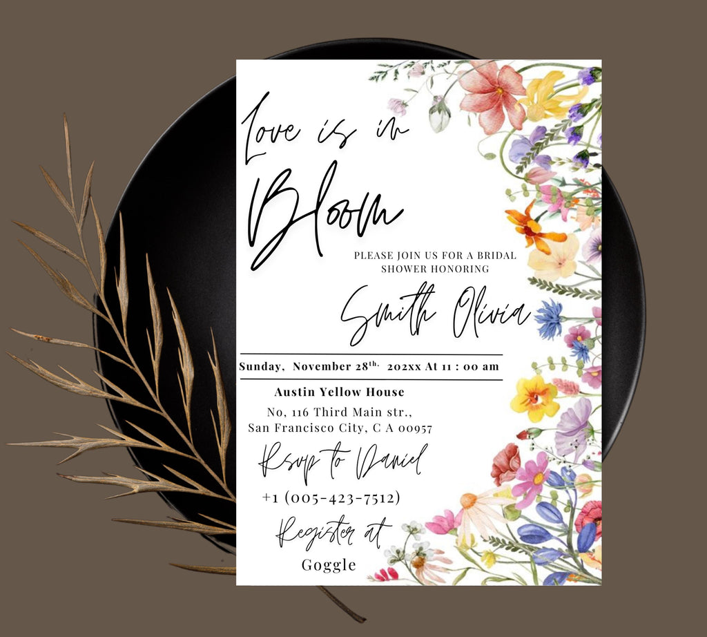 Love Is In Bloom Wildflower Bridal Shower invitation, Bridal Shower Invitation, Spring Bridal Shower Invite, Floral Love in Bloom Template