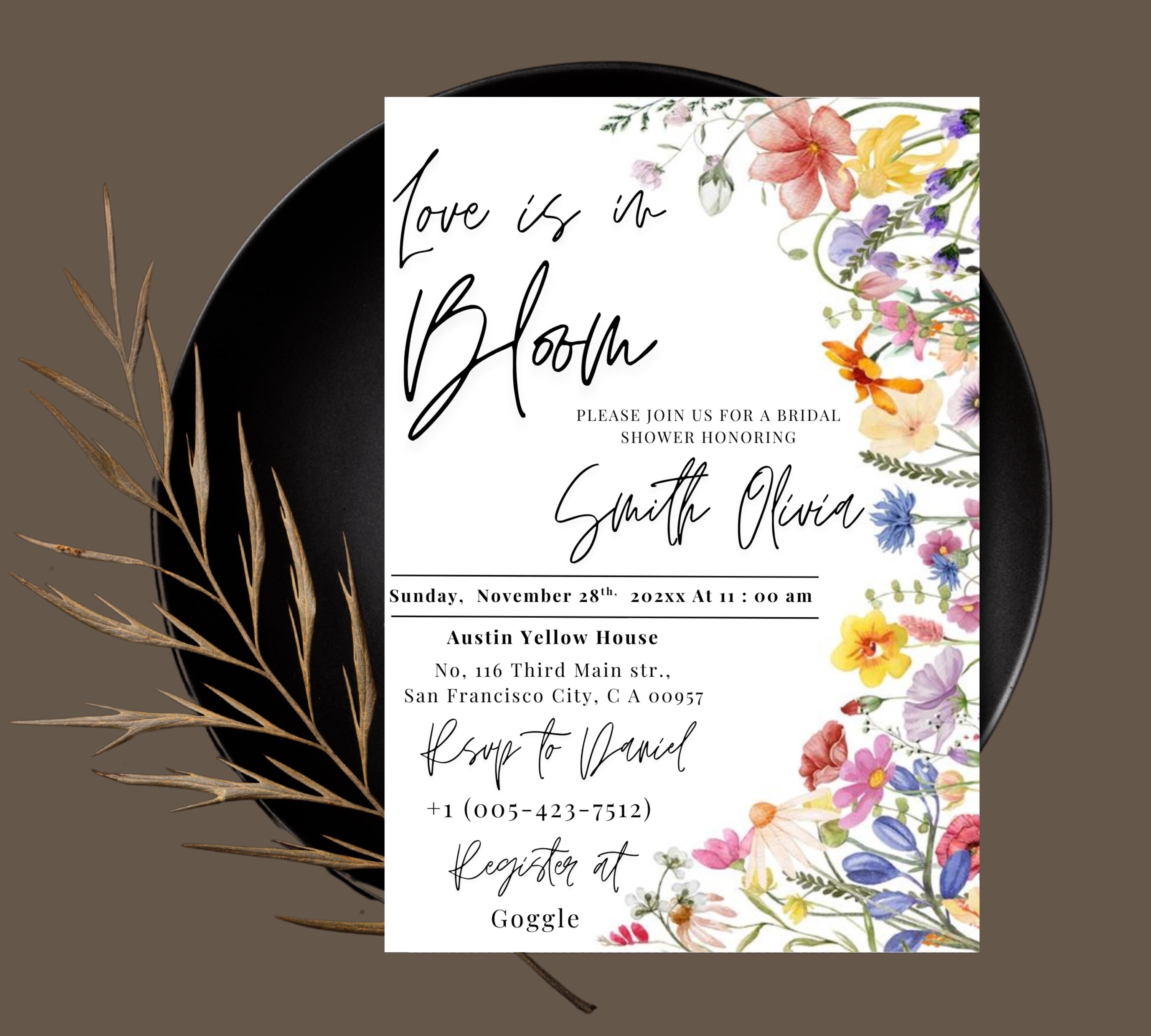 Love Is In Bloom Wildflower Bridal Shower invitation, Bridal Shower Invitation, Spring Bridal Shower Invite, Floral Love in Bloom Template