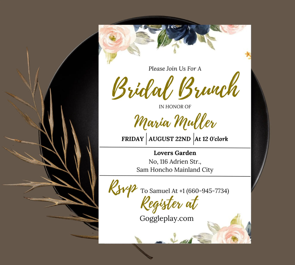 Navy and Blush Bridal Shower invitation Template, Floral Wedding Shower Invite, Printable Bridal Shower Invitation, Garden Bridal Shower