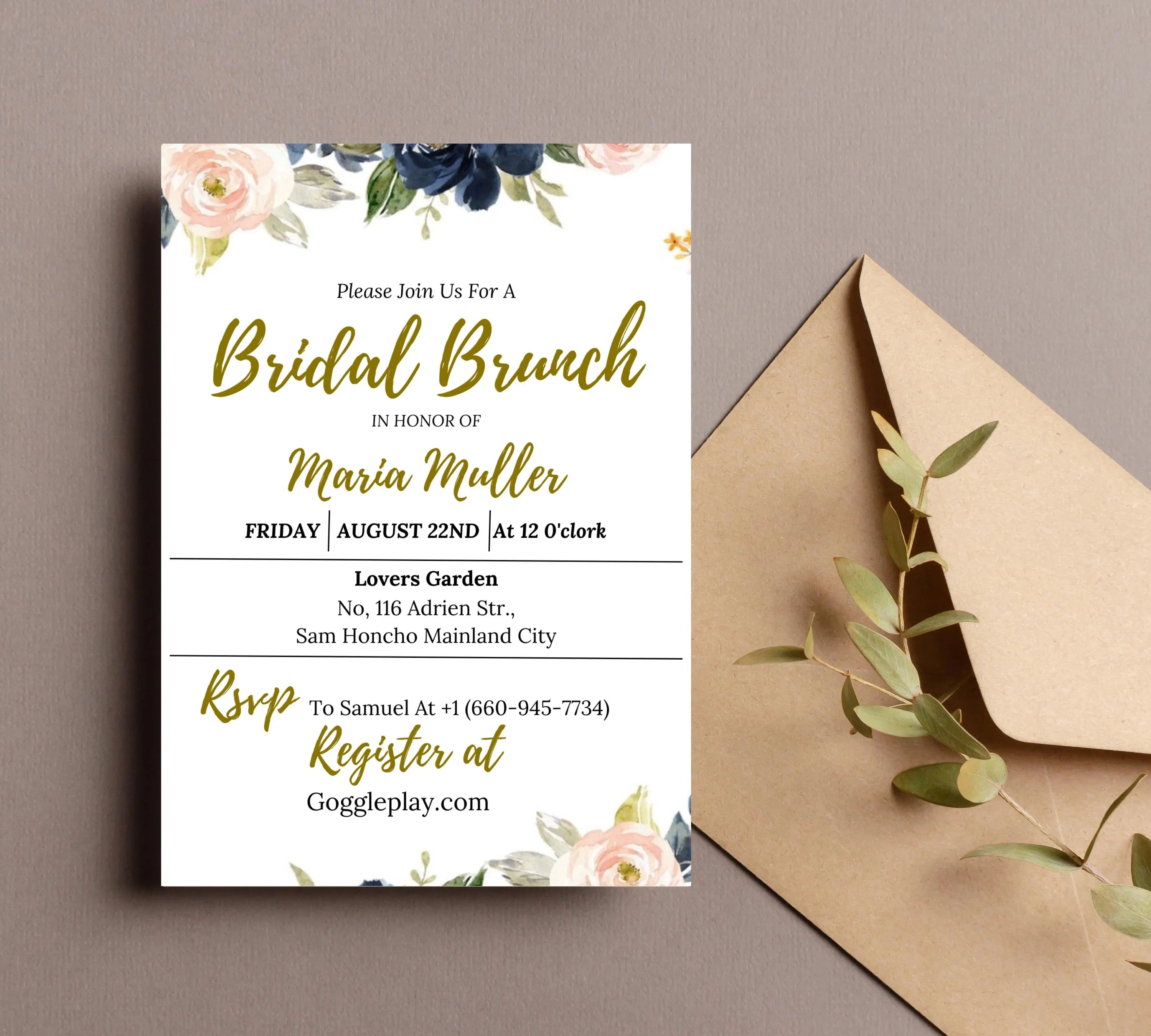 Navy and Blush Bridal Shower invitation Template, Floral Wedding Shower Invite, Printable Bridal Shower Invitation, Garden Bridal Shower