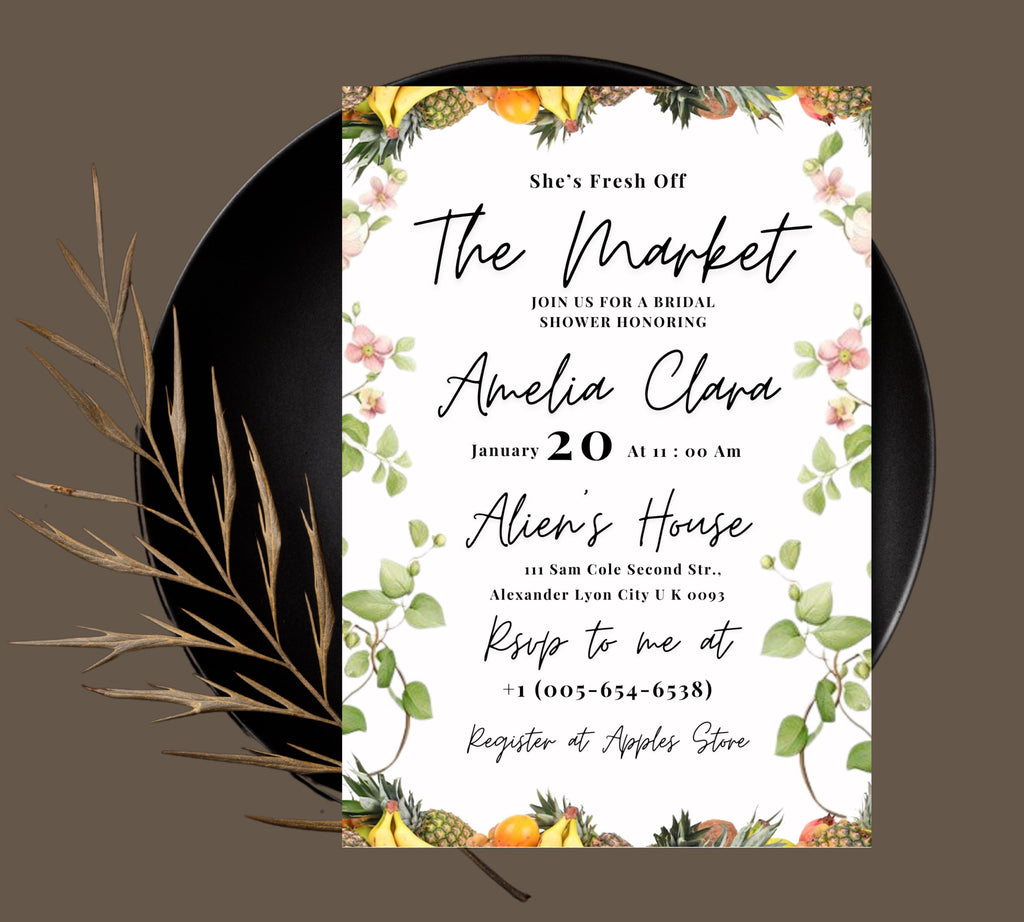 Editable Fresh off the Market Bridal Shower invitation Template,  DIY Hand Drawn Farmer's Market Wedding Shower Invite, Bridal Shower invite