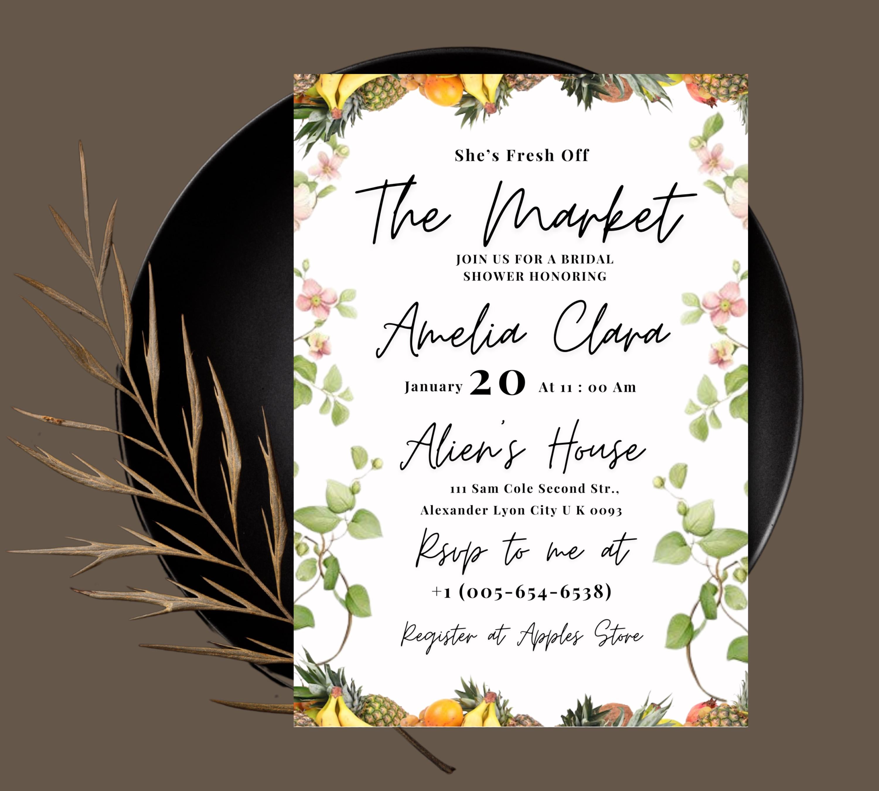 Editable Fresh off the Market Bridal Shower invitation Template,  DIY Hand Drawn Farmer's Market Wedding Shower Invite, Bridal Shower invite