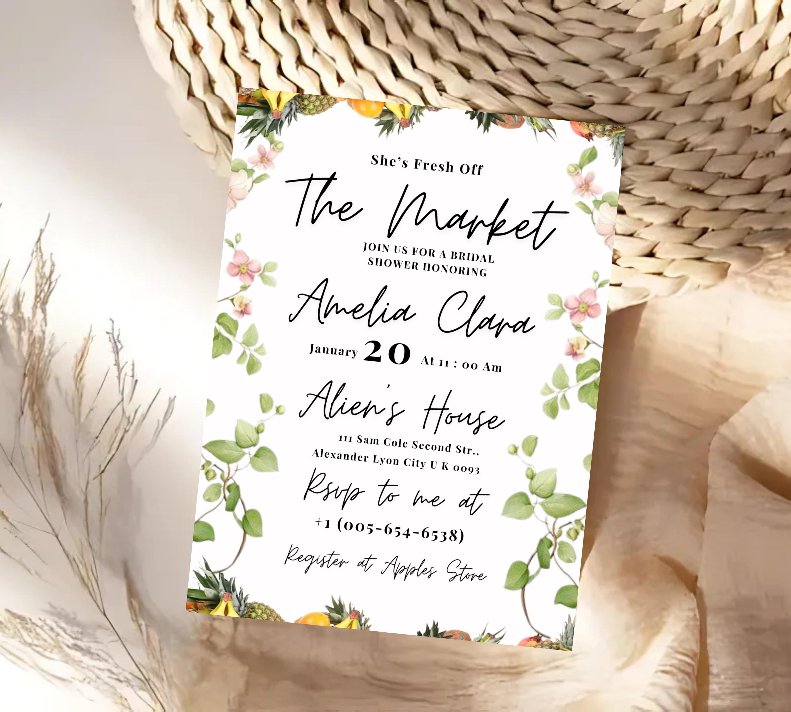 Editable Fresh off the Market Bridal Shower invitation Template,  DIY Hand Drawn Farmer's Market Wedding Shower Invite, Bridal Shower invite