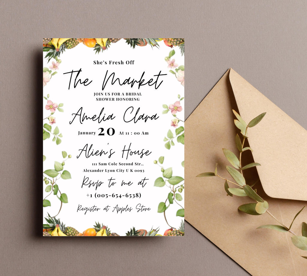Editable Fresh off the Market Bridal Shower invitation Template,  DIY Hand Drawn Farmer's Market Wedding Shower Invite, Bridal Shower invite