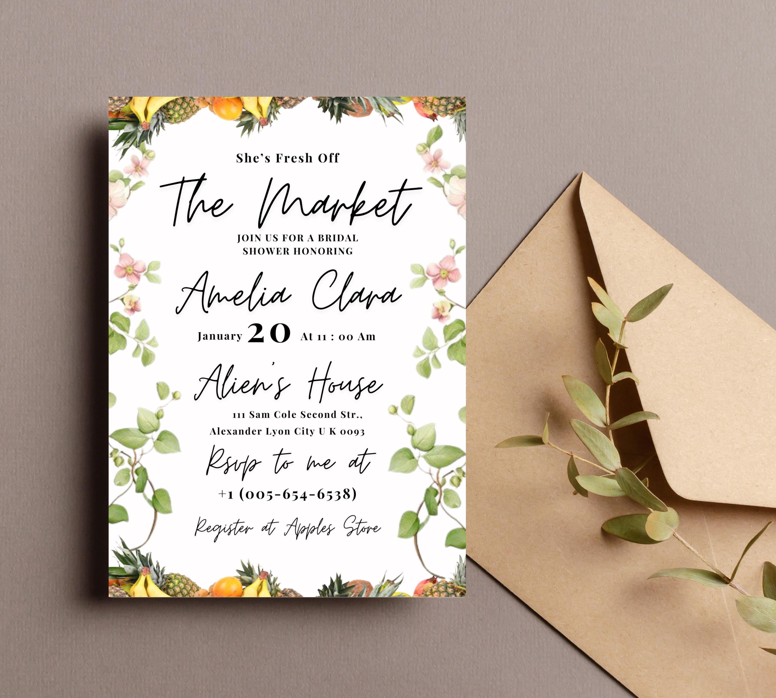 Editable Fresh off the Market Bridal Shower invitation Template,  DIY Hand Drawn Farmer's Market Wedding Shower Invite, Bridal Shower invite