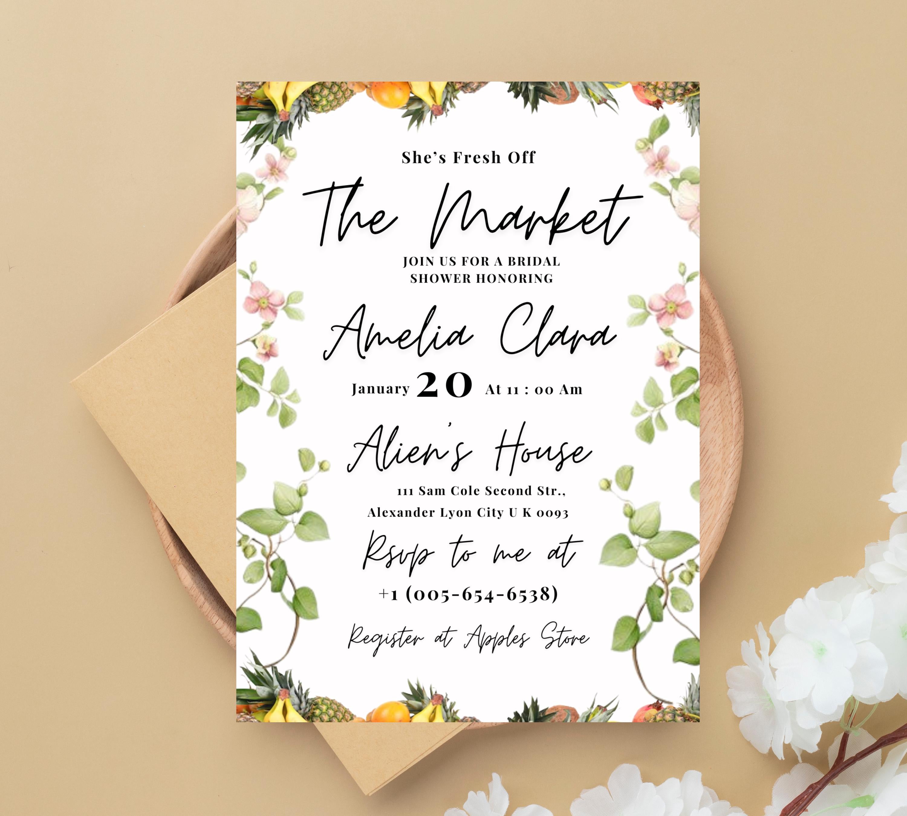 Editable Fresh off the Market Bridal Shower invitation Template,  DIY Hand Drawn Farmer's Market Wedding Shower Invite, Bridal Shower invite