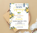 Editable Lemon Bridal Shower Invitation, Main Squeeze Bridal Shower Invite Mediterranean Blue Floral Citrus Bridal Brunch