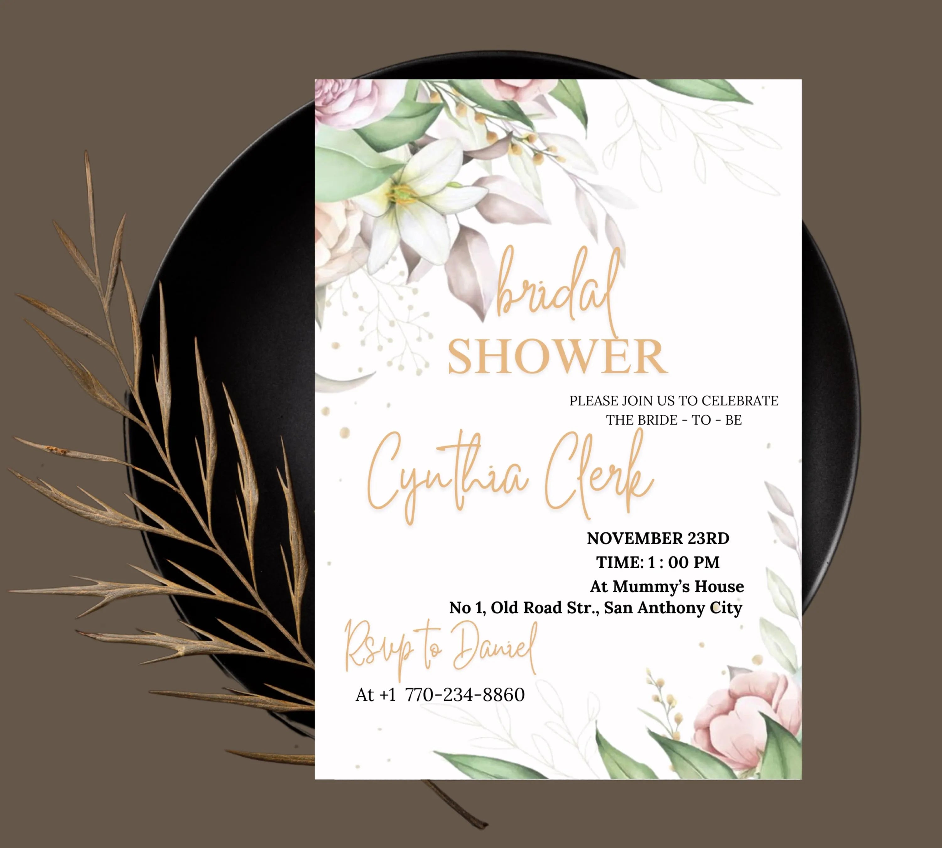EDITABLE Blush Pink Bridal Shower invitation Template, Blush Pink Bridal Shower Invite | Editable Floral Bridal Shower Invitation