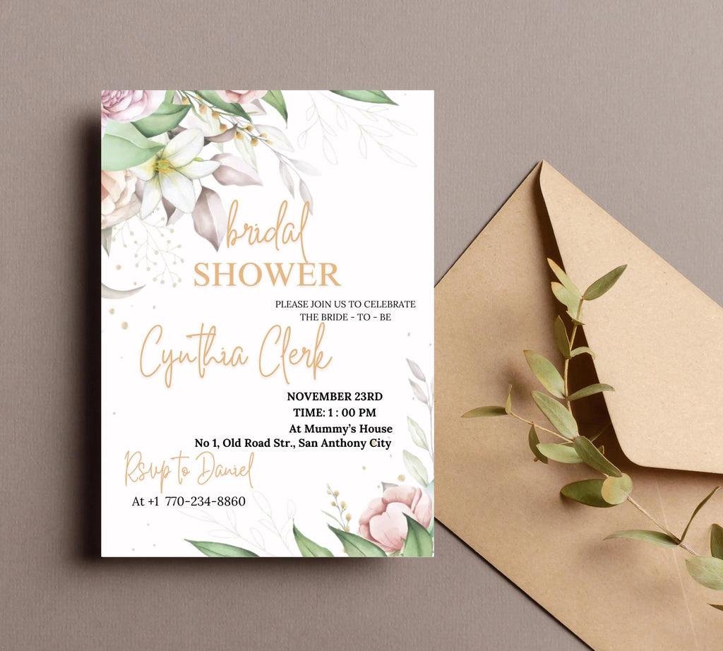EDITABLE Blush Pink Bridal Shower invitation Template, Blush Pink Bridal Shower Invite | Editable Floral Bridal Shower Invitation