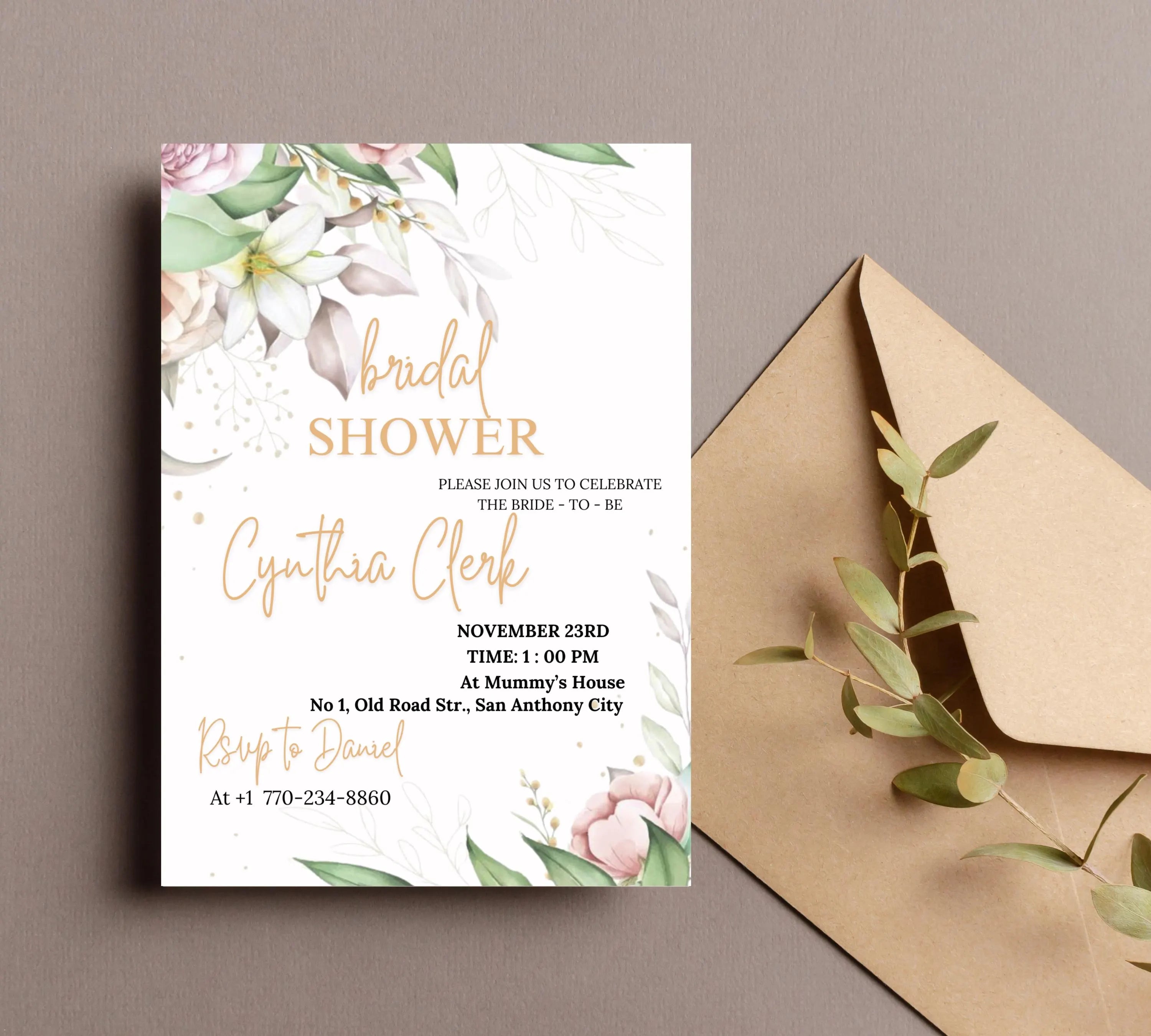 EDITABLE Blush Pink Bridal Shower invitation Template, Blush Pink Bridal Shower Invite | Editable Floral Bridal Shower Invitation