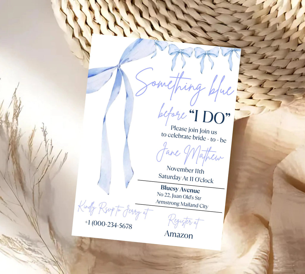 Something Blue Before I Do Bridal Shower Template, Editable Blue Ribbon Bridal Shower invite, Dusty Blue Bridal Invitation