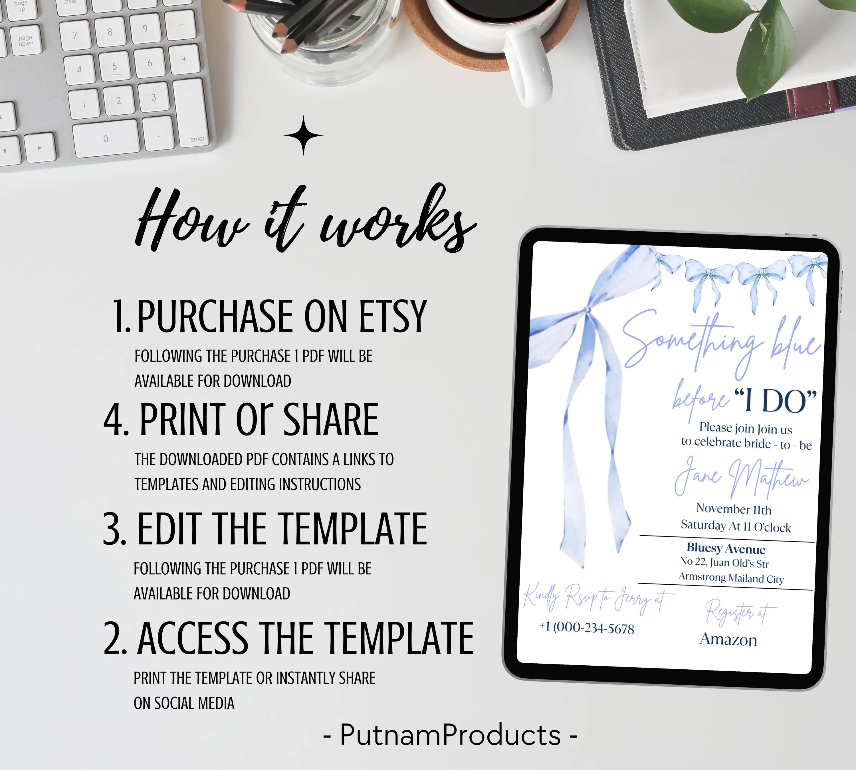 Something Blue Before I Do Bridal Shower Template, Editable Blue Ribbon Bridal Shower invite, Dusty Blue Bridal Invitation