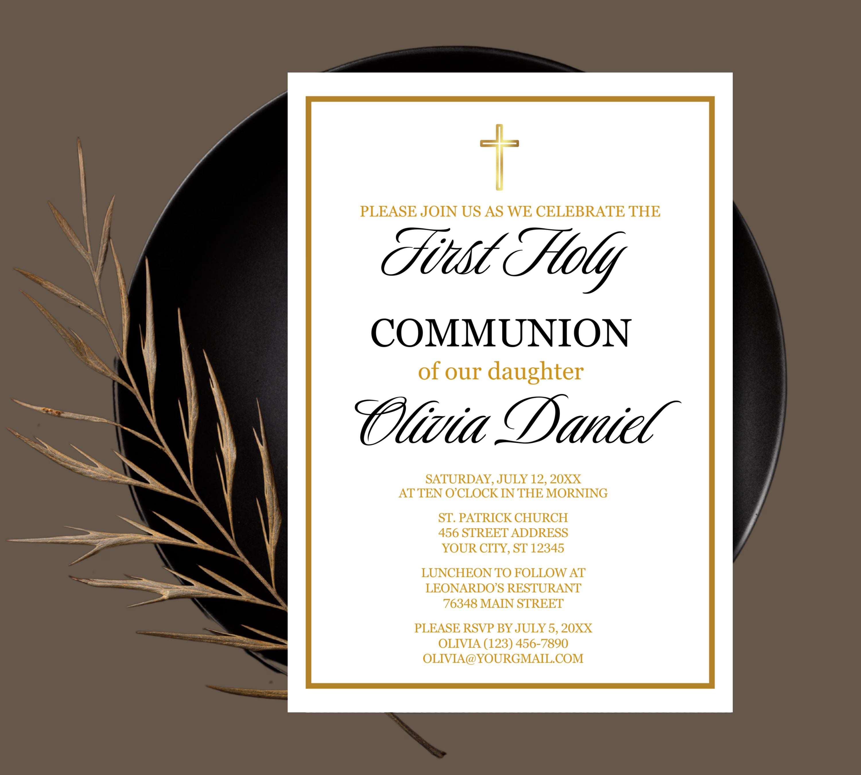 First communion invitation, Christening Invitation, Baby's Breath Wreath Religious Invite,  Baptism Invitation Card, Religious Cross