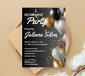 Editable Retirement Party invitation Templates, Elegant gold White Black + Silver Balloons, Retirement Invitation, Work Retire Mens Womens