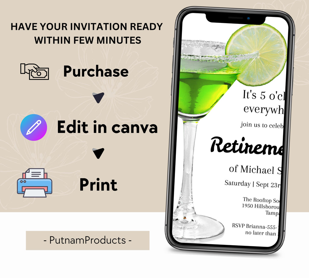 Editable Cocktail Retirement Party invitation, Funny Retirement Invitation, Editable Retirement Party Invitation Template, INSTANT DOWNLOAD