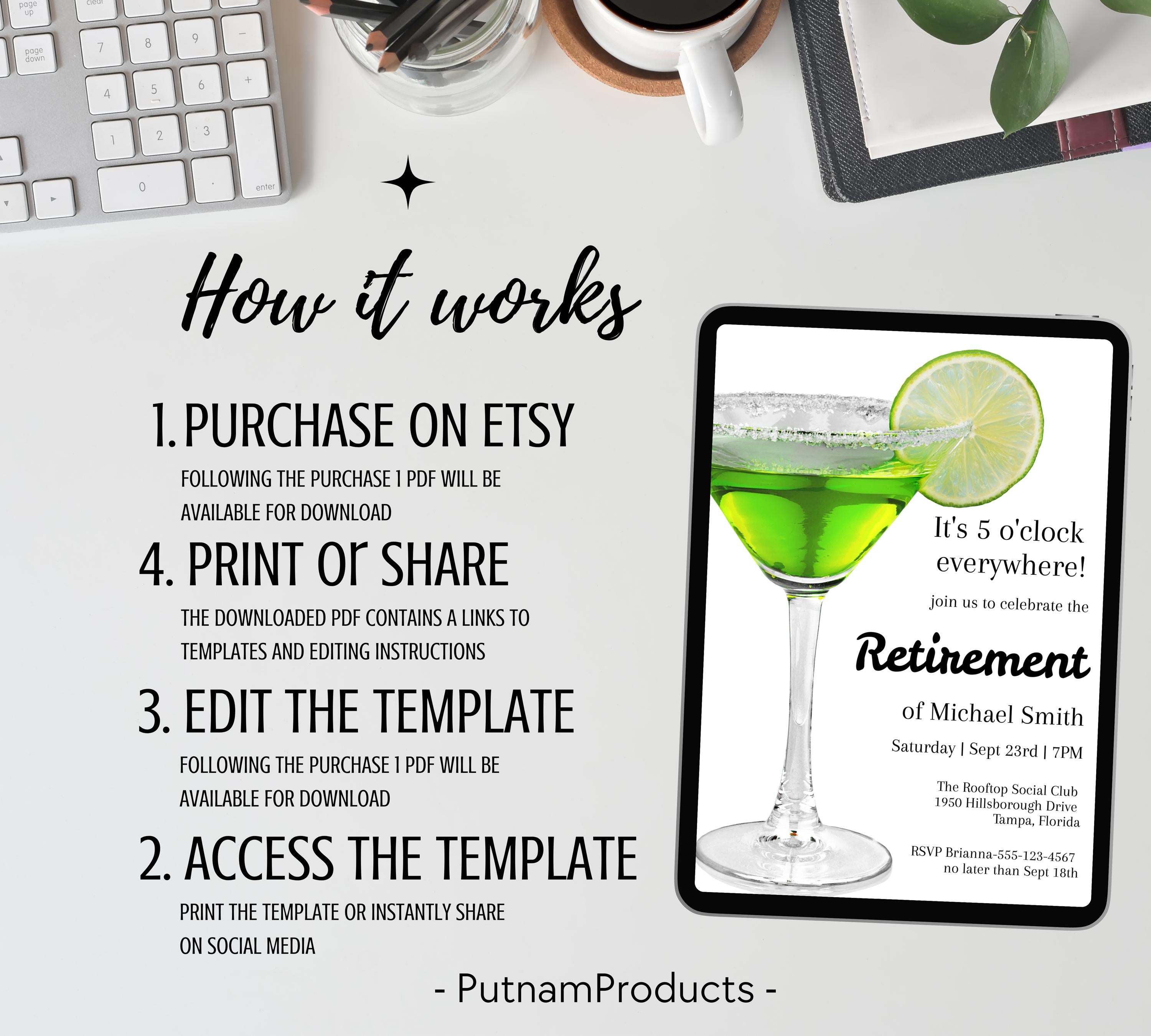 Editable Cocktail Retirement Party invitation, Funny Retirement Invitation, Editable Retirement Party Invitation Template, INSTANT DOWNLOAD