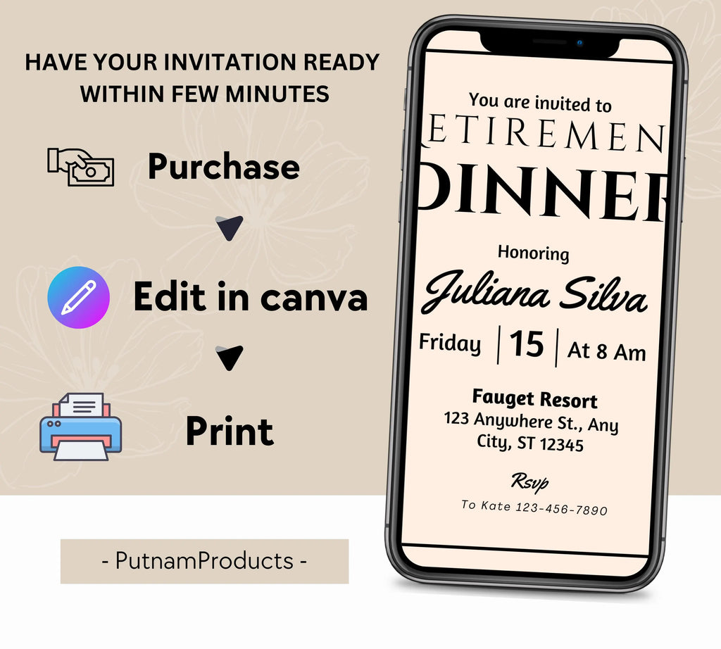 Editable Retirement Party Invitation Template, Work Retire Mens Womens, Retirement Dinner party Invite, Retirement Invitation