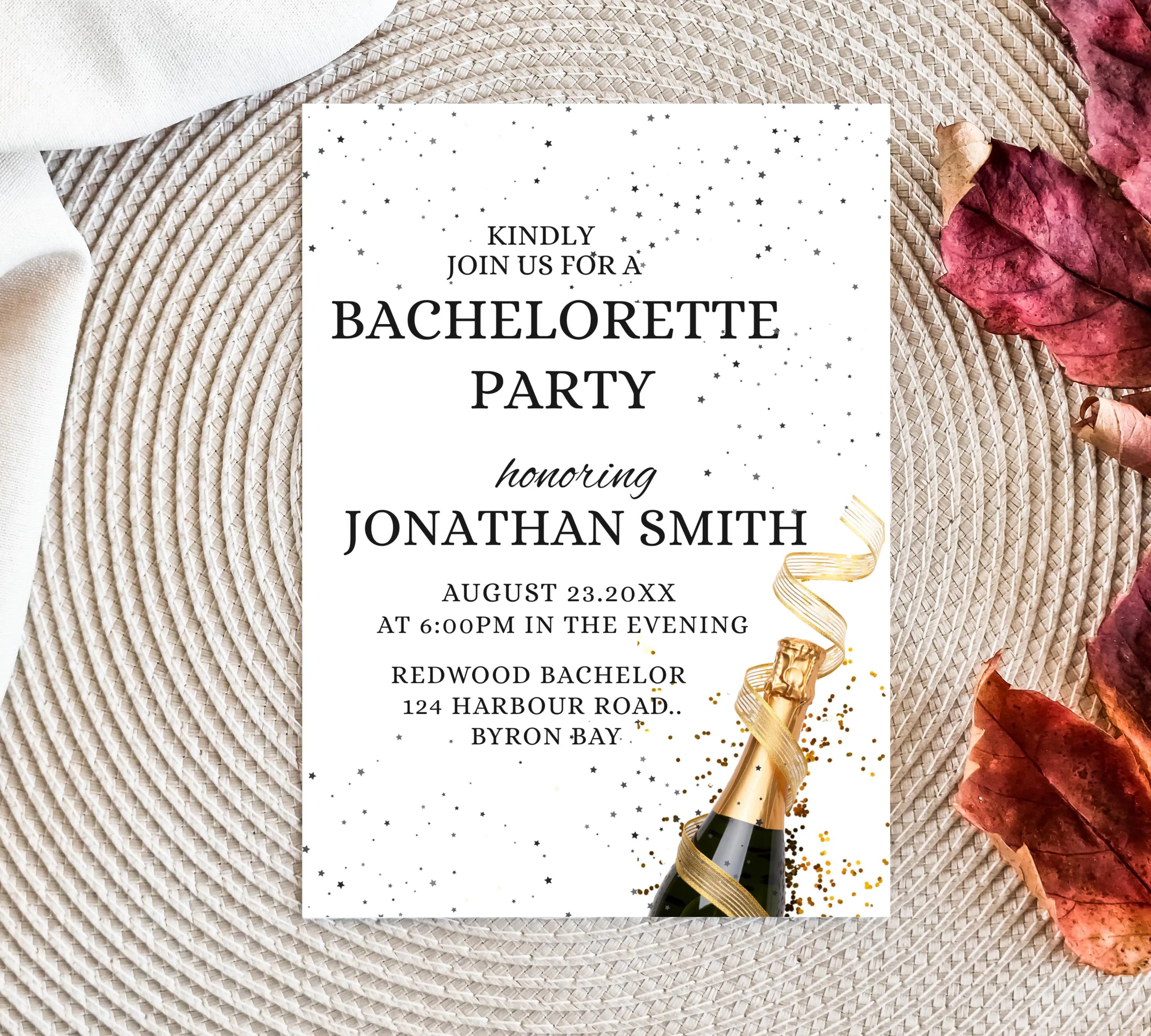 Bachelorette Party invitation, Editable champagne Bachelor Weekend, weekend brewery bachelor party invite, champagne bachelor party invite