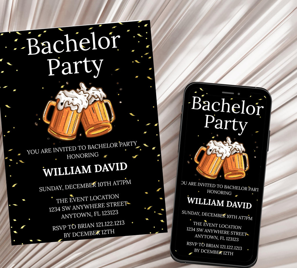 Bachelor Party Invitation Template, cheer and beer bachelor party invite, Editable Bachelor Weekend, Groomsmen Whiskey Cigar Invite