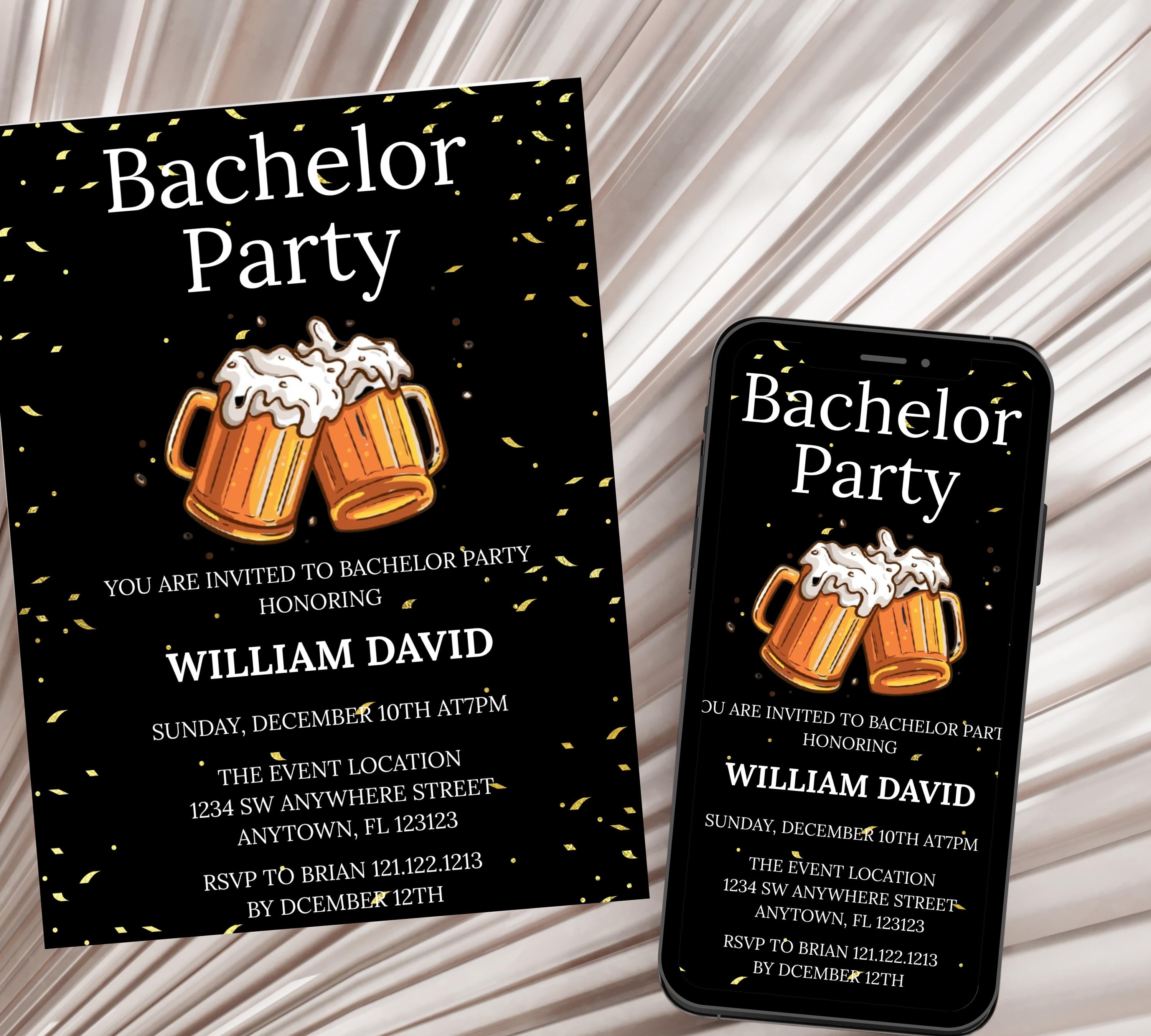 Bachelor Party Invitation Template, cheer and beer bachelor party invite, Editable Bachelor Weekend, Groomsmen Whiskey Cigar Invite
