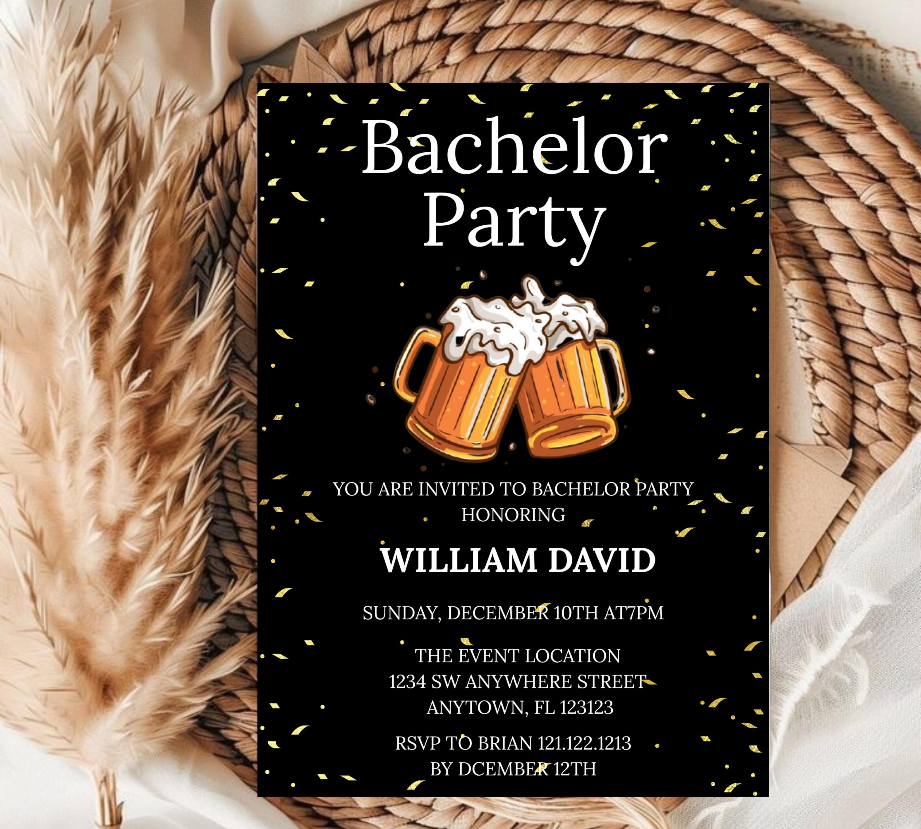 Bachelor Party Invitation Template, cheer and beer bachelor party invite, Editable Bachelor Weekend, Groomsmen Whiskey Cigar Invite