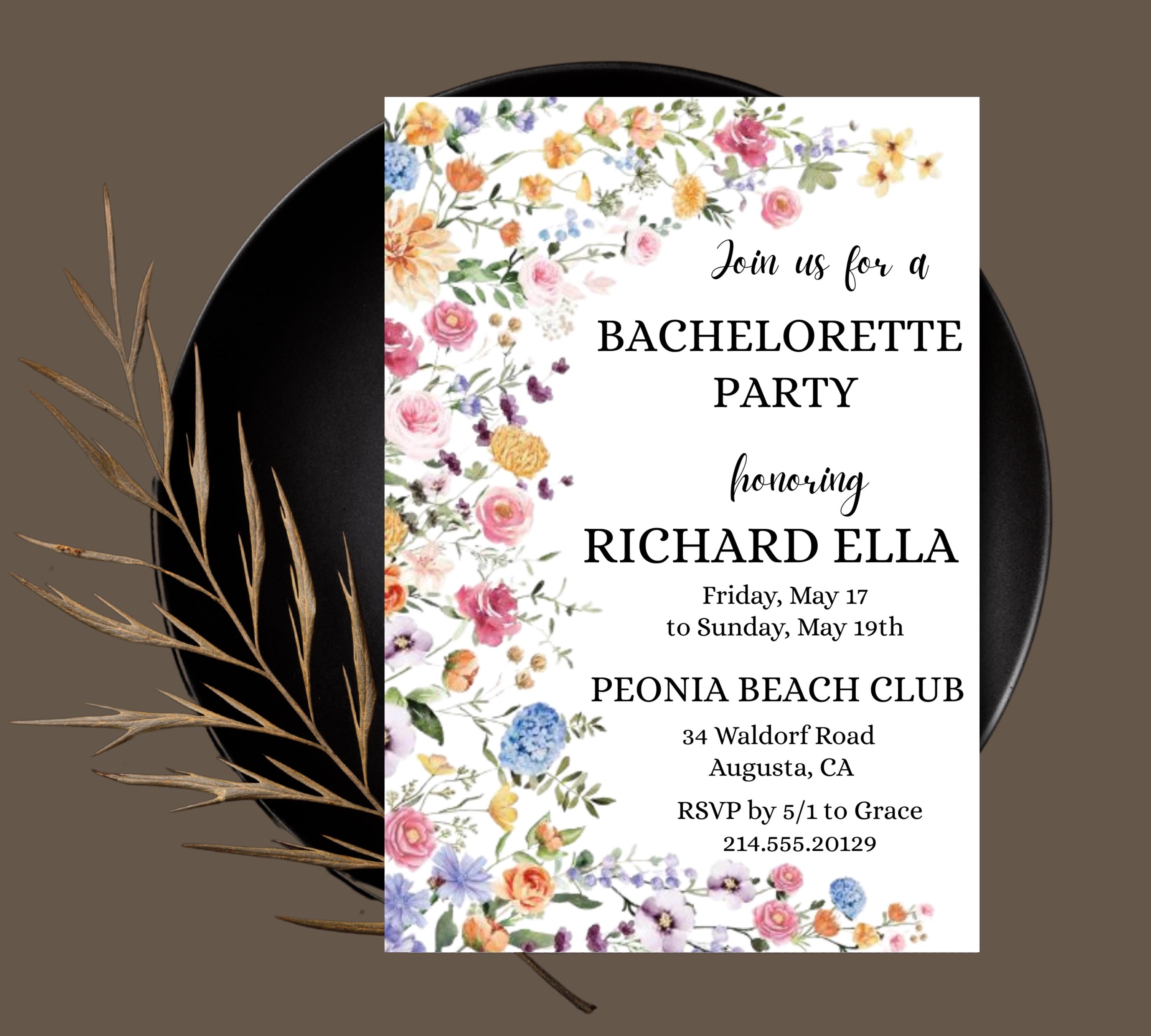 Wild Floral Editable Bachelorette Party Invitation, Itinerary, Bachelorette Weekend, Bachelor Party Invitation and Itinerary, Party Invite