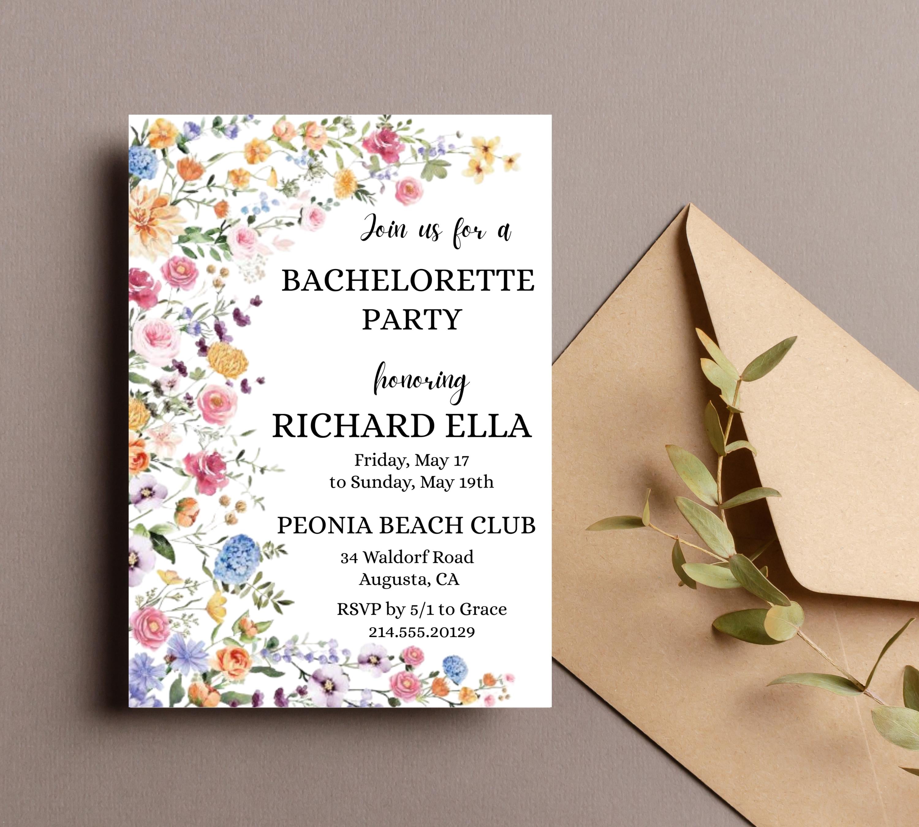 Wild Floral Editable Bachelorette Party Invitation, Itinerary, Bachelorette Weekend, Bachelor Party Invitation and Itinerary, Party Invite