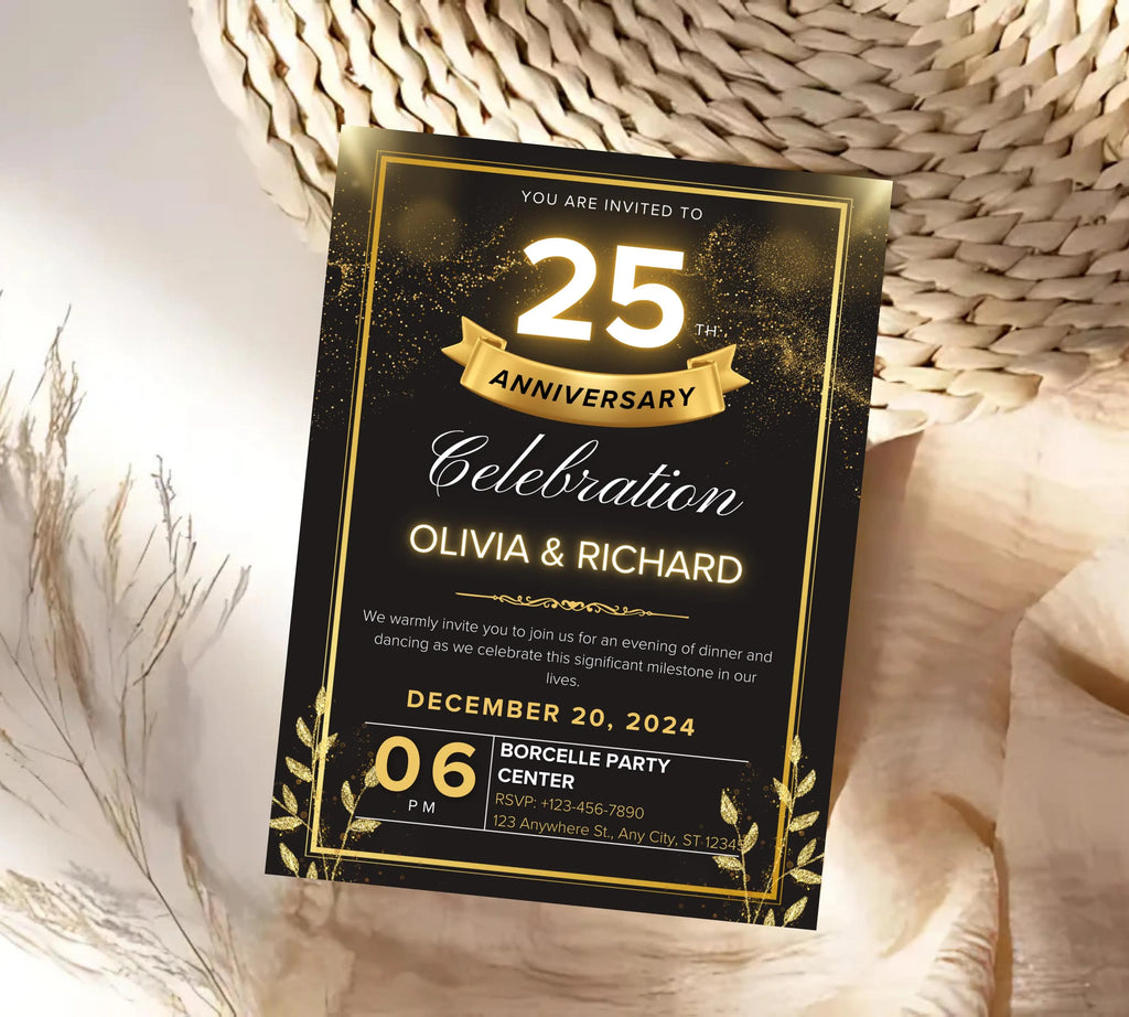 Editable Gold Floral 50th Wedding Anniversary Invitation, 50th Wedding Anniversary Invitation, Golden Anniversary Invitation Template