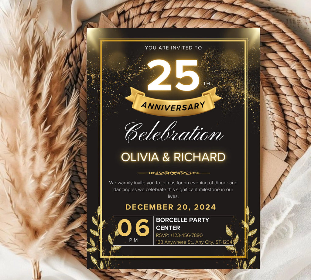 Editable Gold Floral 50th Wedding Anniversary Invitation, 50th Wedding Anniversary Invitation, Golden Anniversary Invitation Template