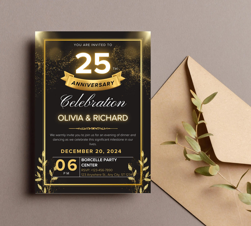 Editable Gold Floral 50th Wedding Anniversary Invitation, 50th Wedding Anniversary Invitation, Golden Anniversary Invitation Template
