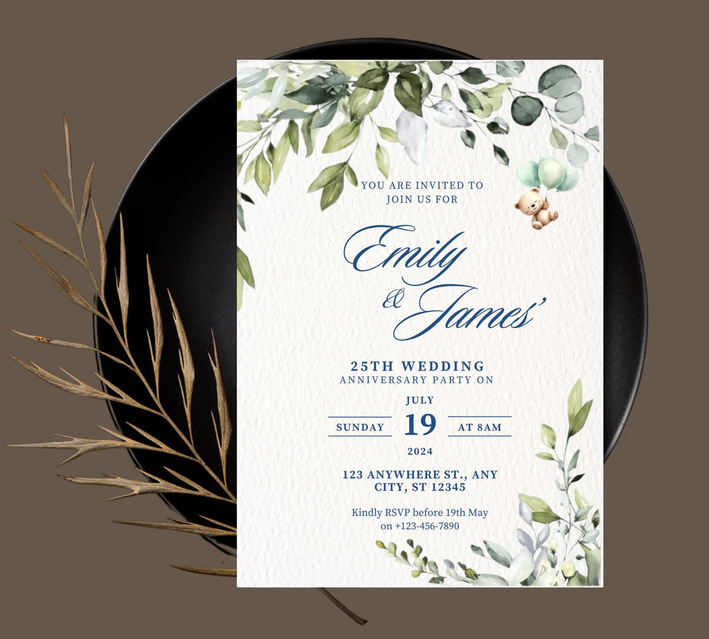 Editable Greenery Wedding Anniversary Invitational, Wedding Anniversary Invite, Greenery, Elegant, Eucalyptus, Wedding Anniversary Invite
