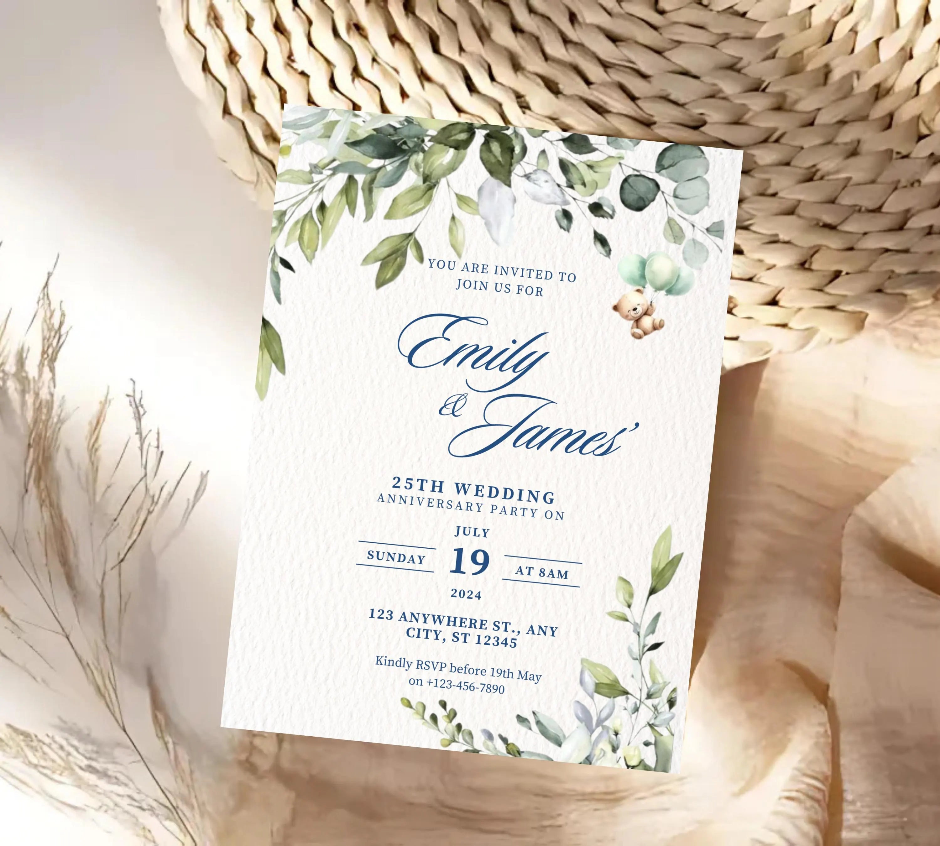 Editable Greenery Wedding Anniversary Invitational, Wedding Anniversary Invite, Greenery, Elegant, Eucalyptus, Wedding Anniversary Invite