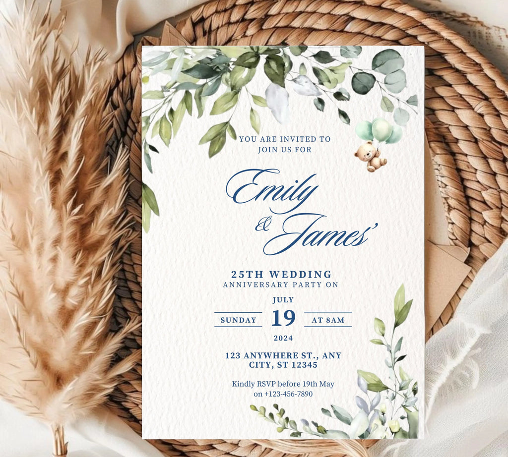 Editable Greenery Wedding Anniversary Invitational, Wedding Anniversary Invite, Greenery, Elegant, Eucalyptus, Wedding Anniversary Invite