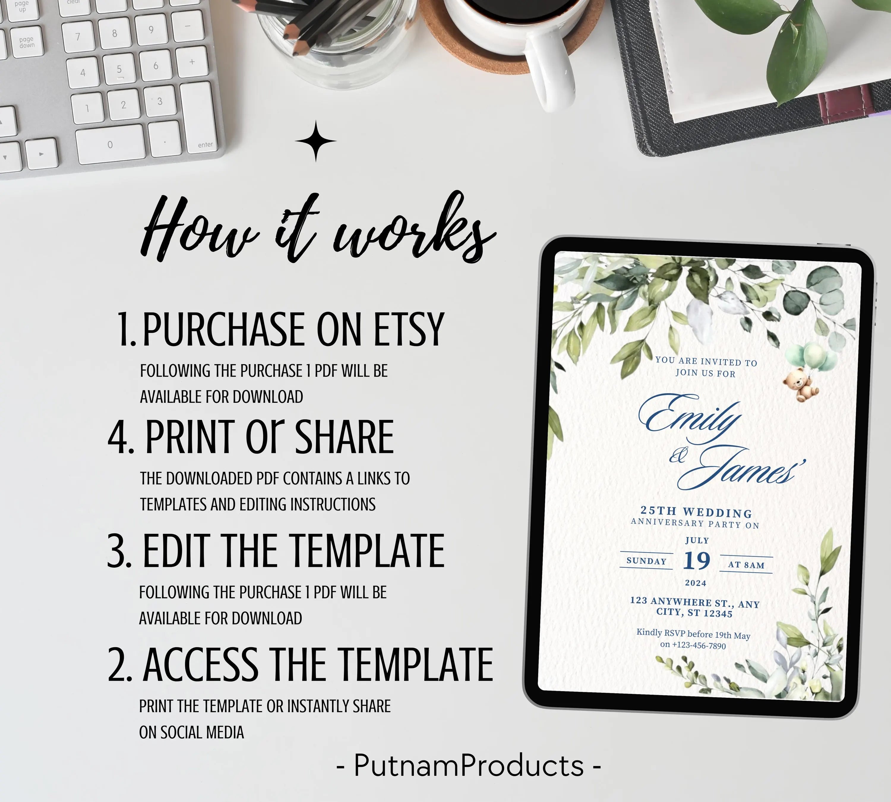 Editable Greenery Wedding Anniversary Invitational, Wedding Anniversary Invite, Greenery, Elegant, Eucalyptus, Wedding Anniversary Invite