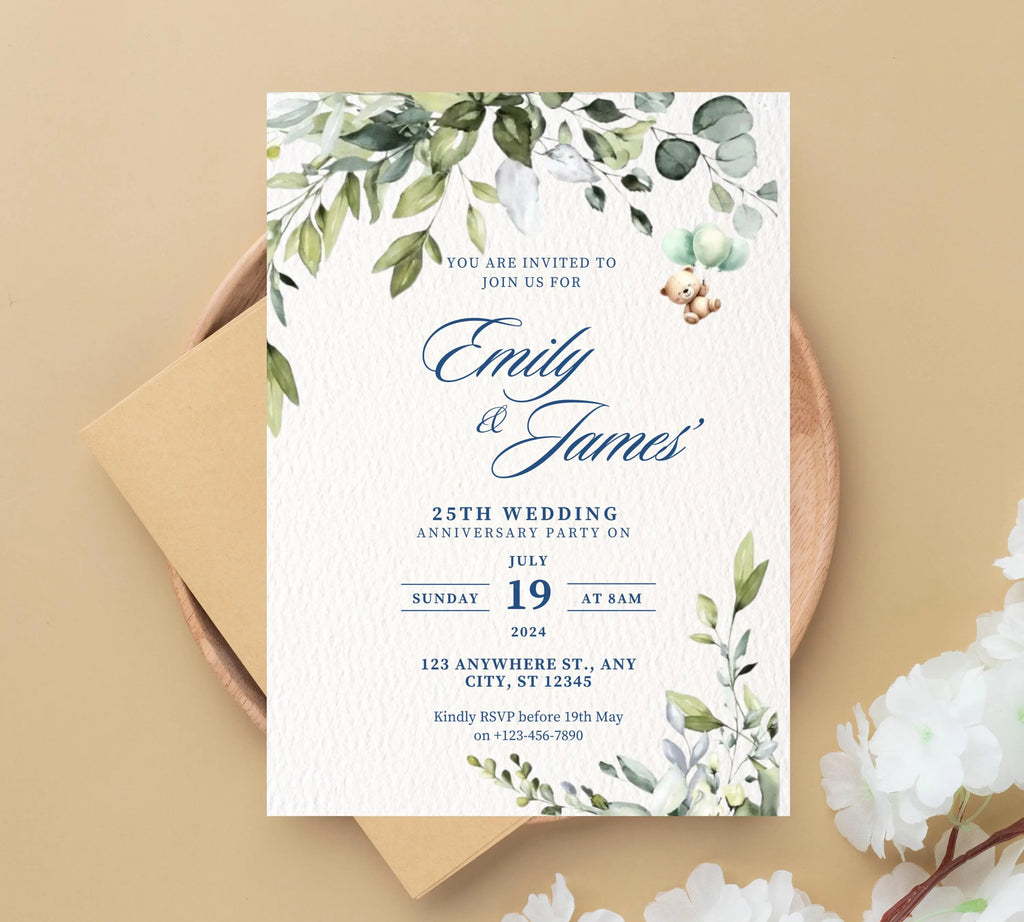 Editable Greenery Wedding Anniversary Invitational, Wedding Anniversary Invite, Greenery, Elegant, Eucalyptus, Wedding Anniversary Invite