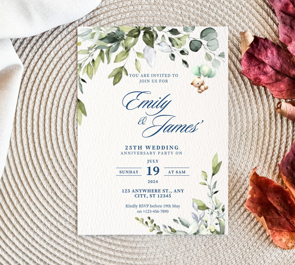 Editable Greenery Wedding Anniversary Invitational, Wedding Anniversary Invite, Greenery, Elegant, Eucalyptus, Wedding Anniversary Invite