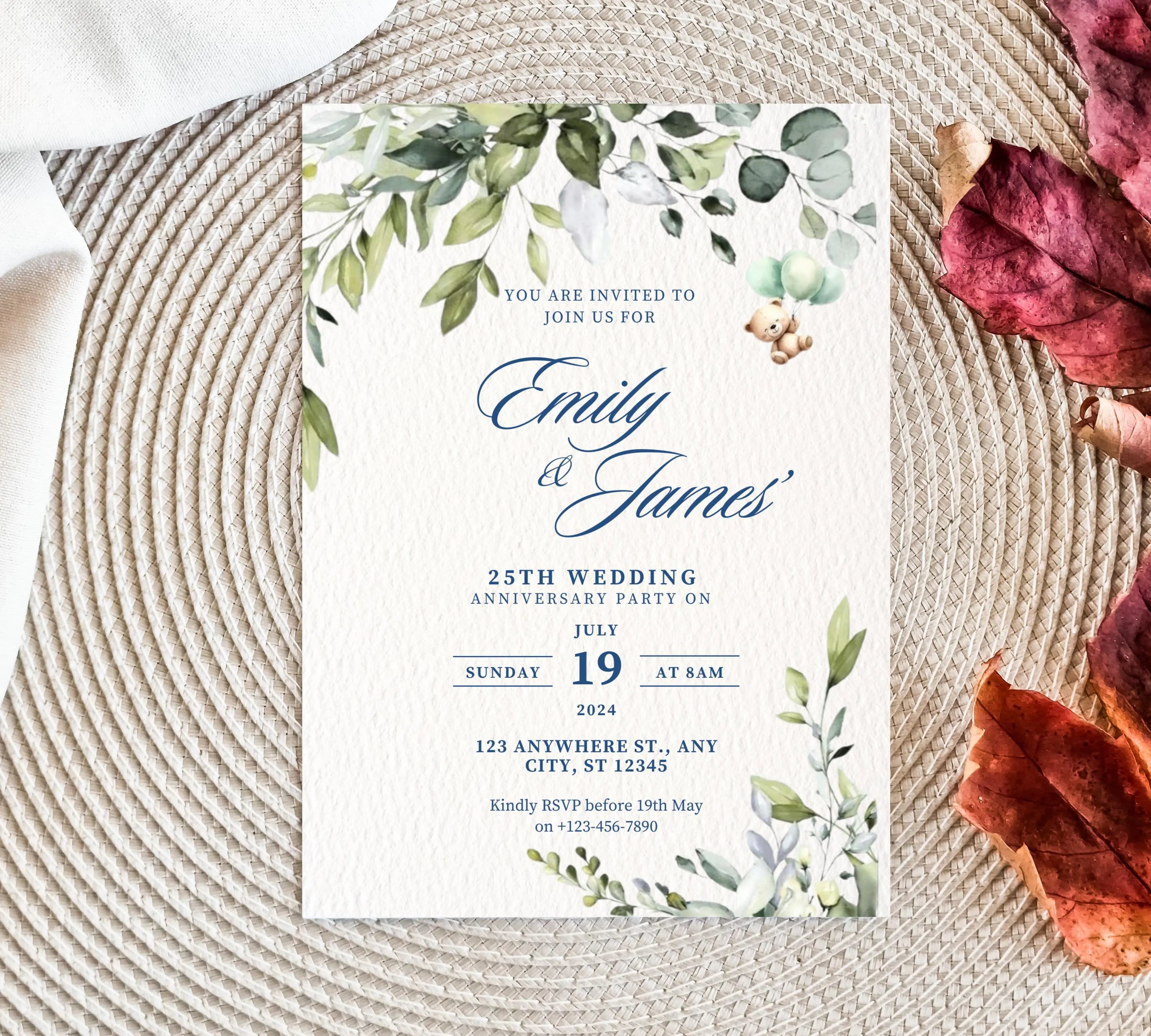Editable Greenery Wedding Anniversary Invitational, Wedding Anniversary Invite, Greenery, Elegant, Eucalyptus, Wedding Anniversary Invite