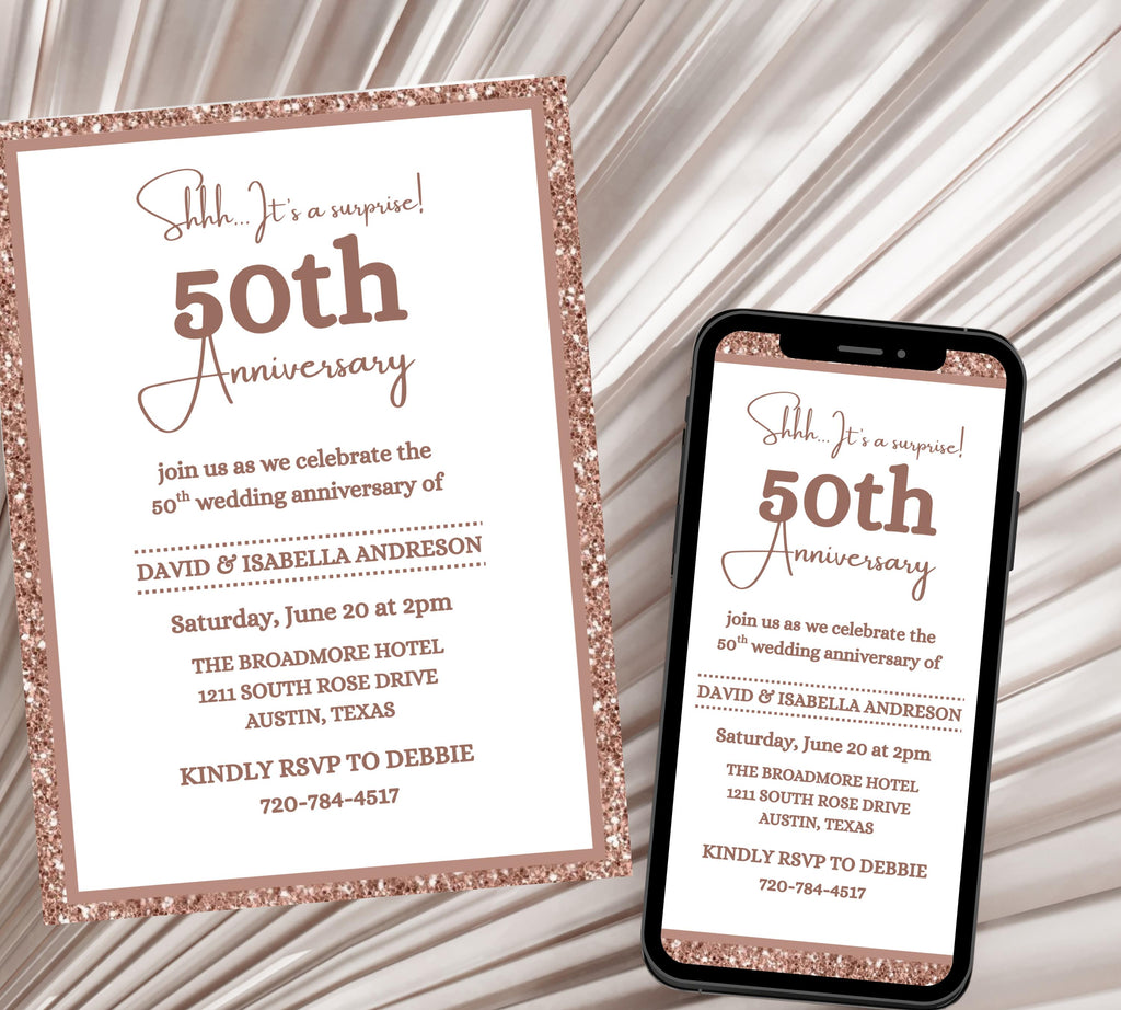 Editable Surprise 50th Anniversary invitation, 50th Wedding Anniversary Invitation, Golden Anniversary Invite Template, Anniversary Invite