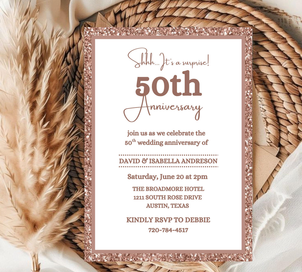 Editable Surprise 50th Anniversary invitation, 50th Wedding Anniversary Invitation, Golden Anniversary Invite Template, Anniversary Invite