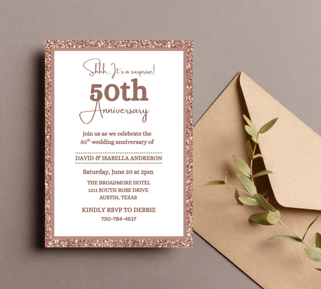 Editable Surprise 50th Anniversary invitation, 50th Wedding Anniversary Invitation, Golden Anniversary Invite Template, Anniversary Invite