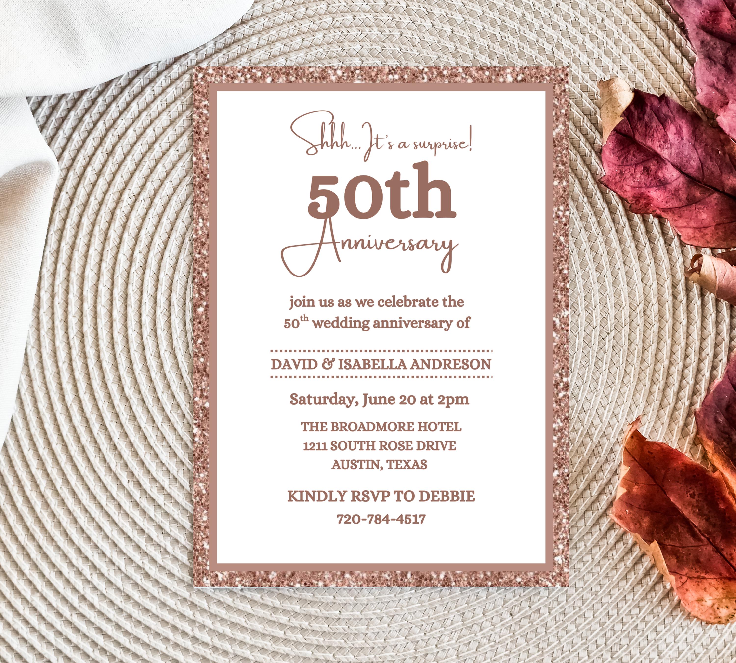 Editable Surprise 50th Anniversary invitation, 50th Wedding Anniversary Invitation, Golden Anniversary Invite Template, Anniversary Invite
