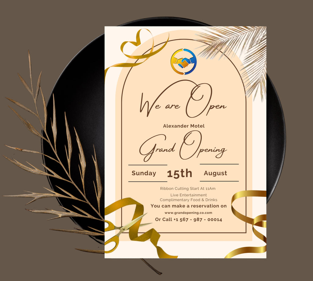 Gold Grand Opening Flyers Template, Grand Opening Invitation, Golden Business Launch Invitation, Digital You're Invited, Event Party Flyers
