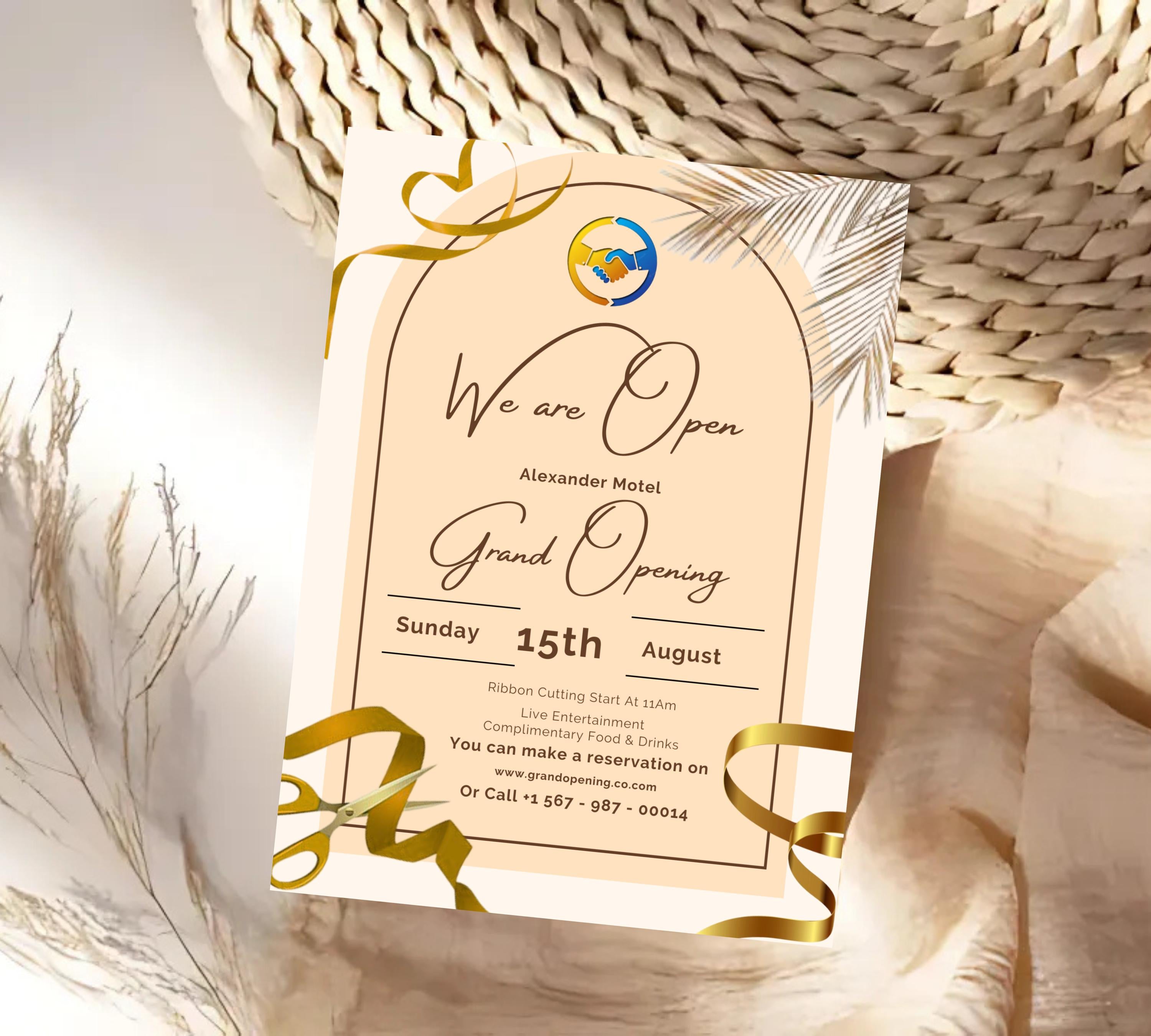 Gold Grand Opening Flyers Template, Grand Opening Invitation, Golden Business Launch Invitation, Digital You're Invited, Event Party Flyers