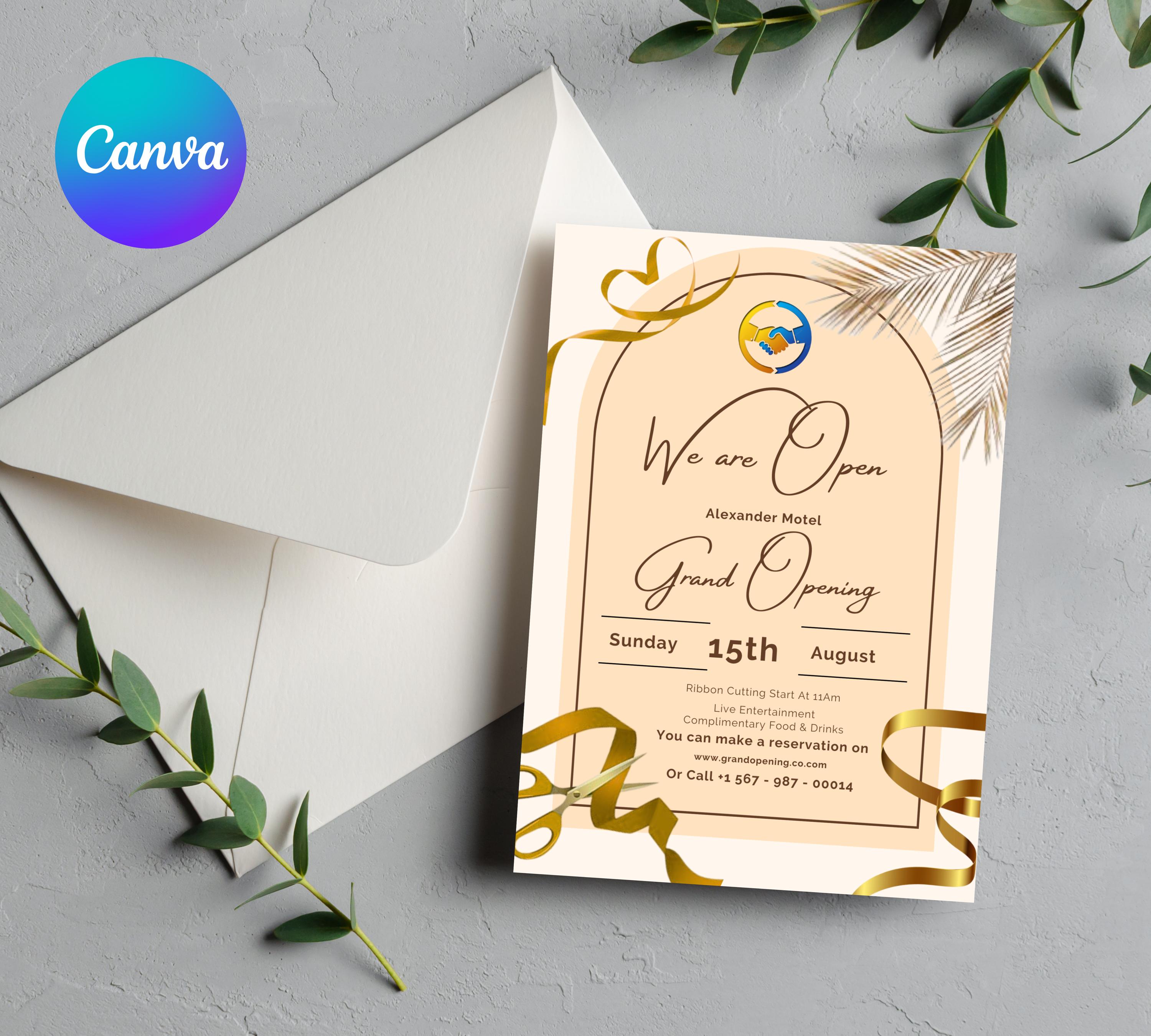 Gold Grand Opening Flyers Template, Grand Opening Invitation, Golden Business Launch Invitation, Digital You're Invited, Event Party Flyers