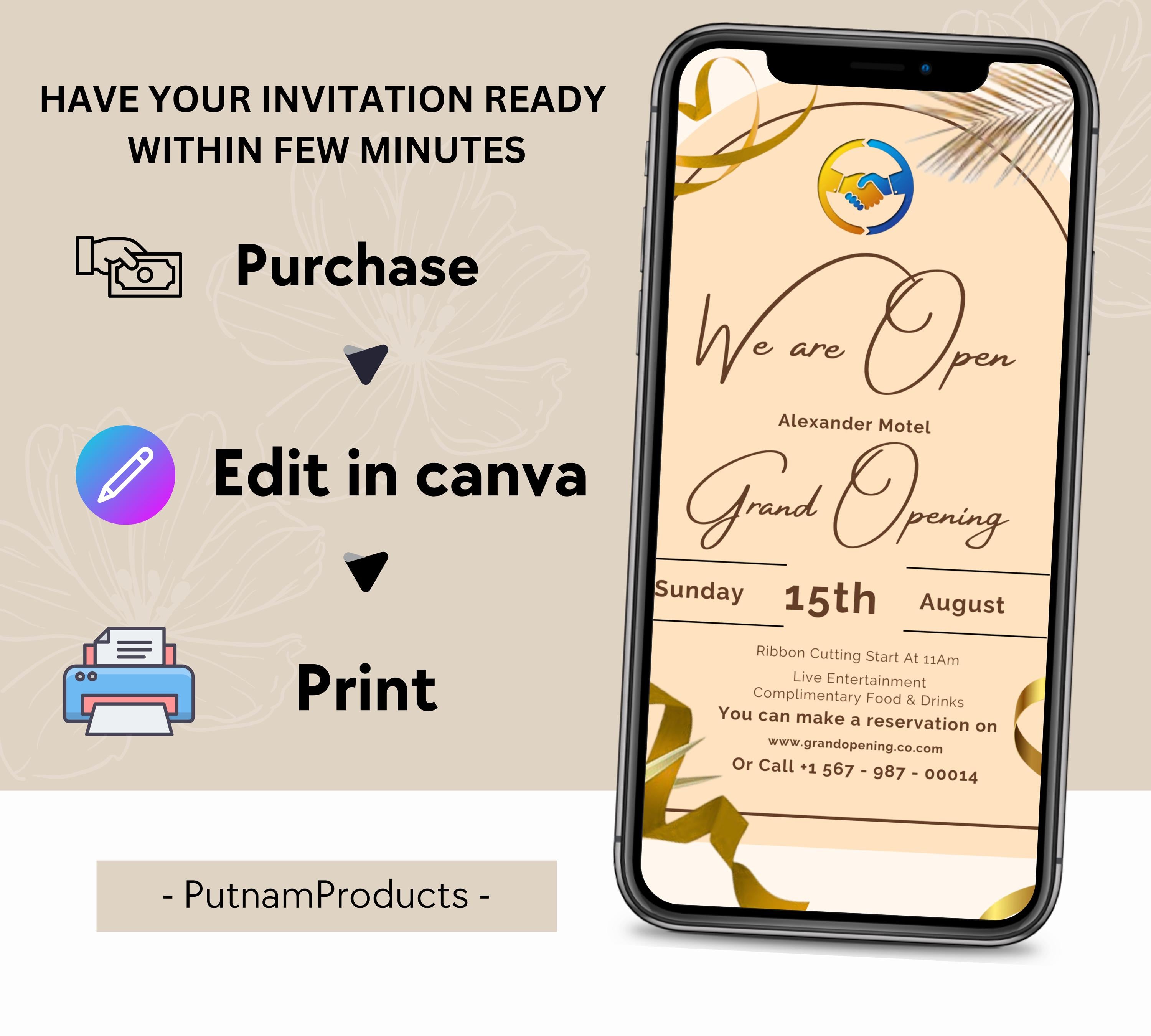 Gold Grand Opening Flyers Template, Grand Opening Invitation, Golden Business Launch Invitation, Digital You're Invited, Event Party Flyers