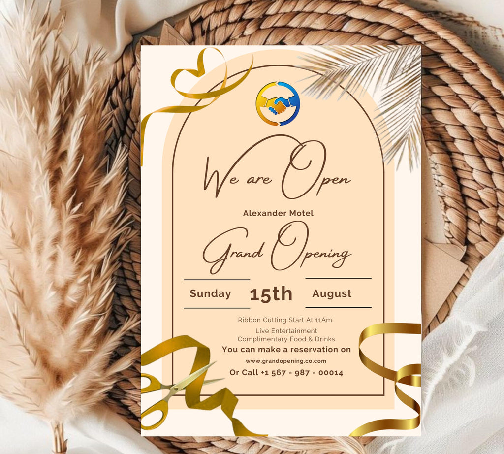 Gold Grand Opening Flyers Template, Grand Opening Invitation, Golden Business Launch Invitation, Digital You're Invited, Event Party Flyers